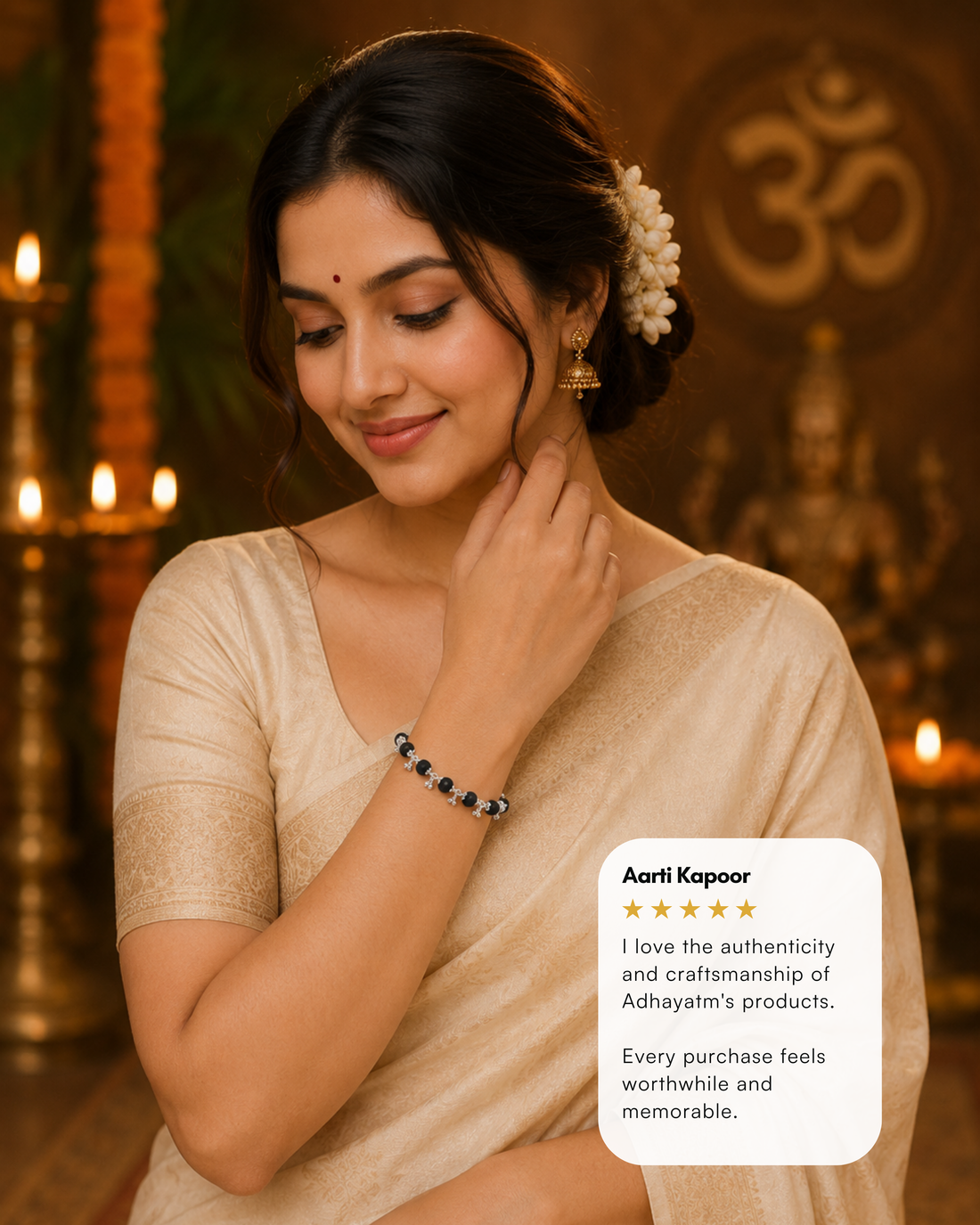 Silver Plated Karungali Beads with Ghungaroo Bracelet For Women