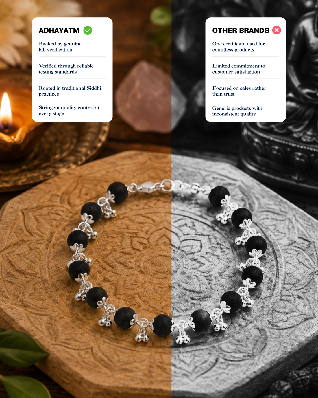 Silver Plated Karungali Beads with Ghungaroo Bracelet For Women