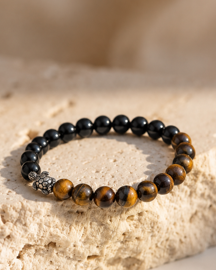 Tiger Eye & Black Obsidian Power Shield Bracelet