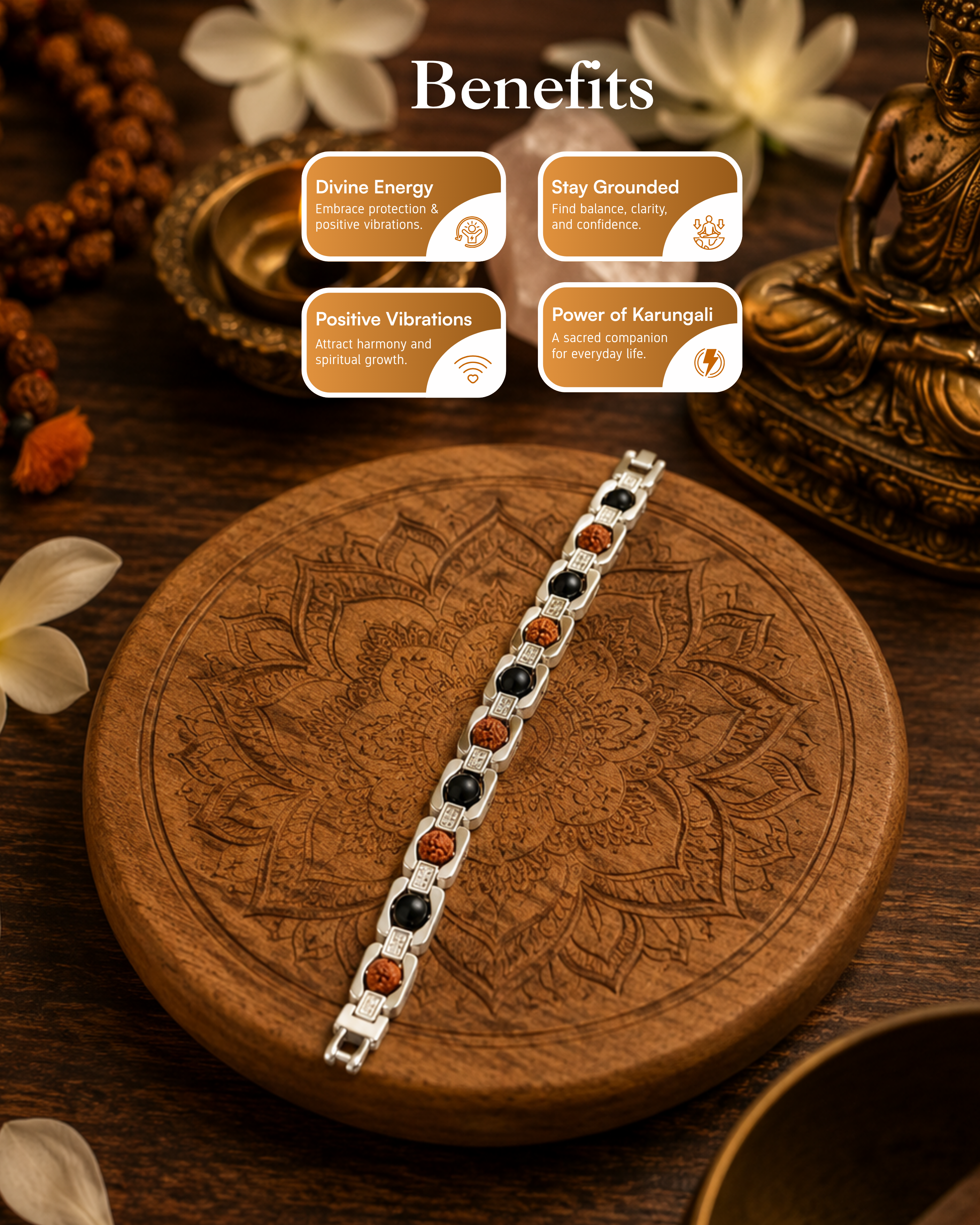 Silver Plated Essential Rudraksh Karungali Bracelet