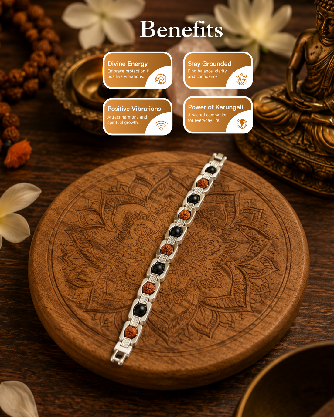 Silver Plated Essential Rudraksh Karungali Bracelet