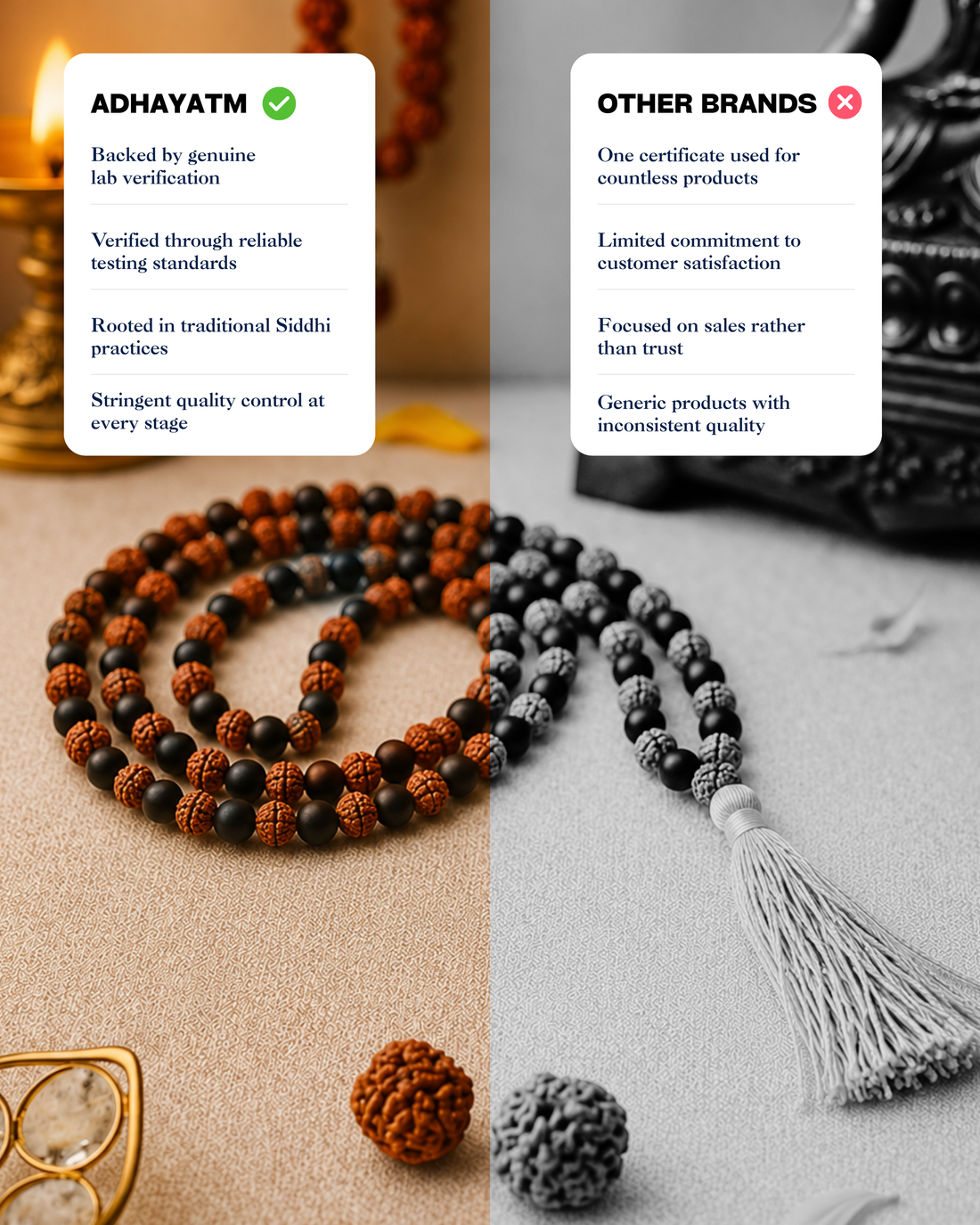 Daya Shatakam Rudraksh Karungali mala 108+1 Beads (दया शतकम रुद्राक्ष करुंगली माला 108+1 मोती)
