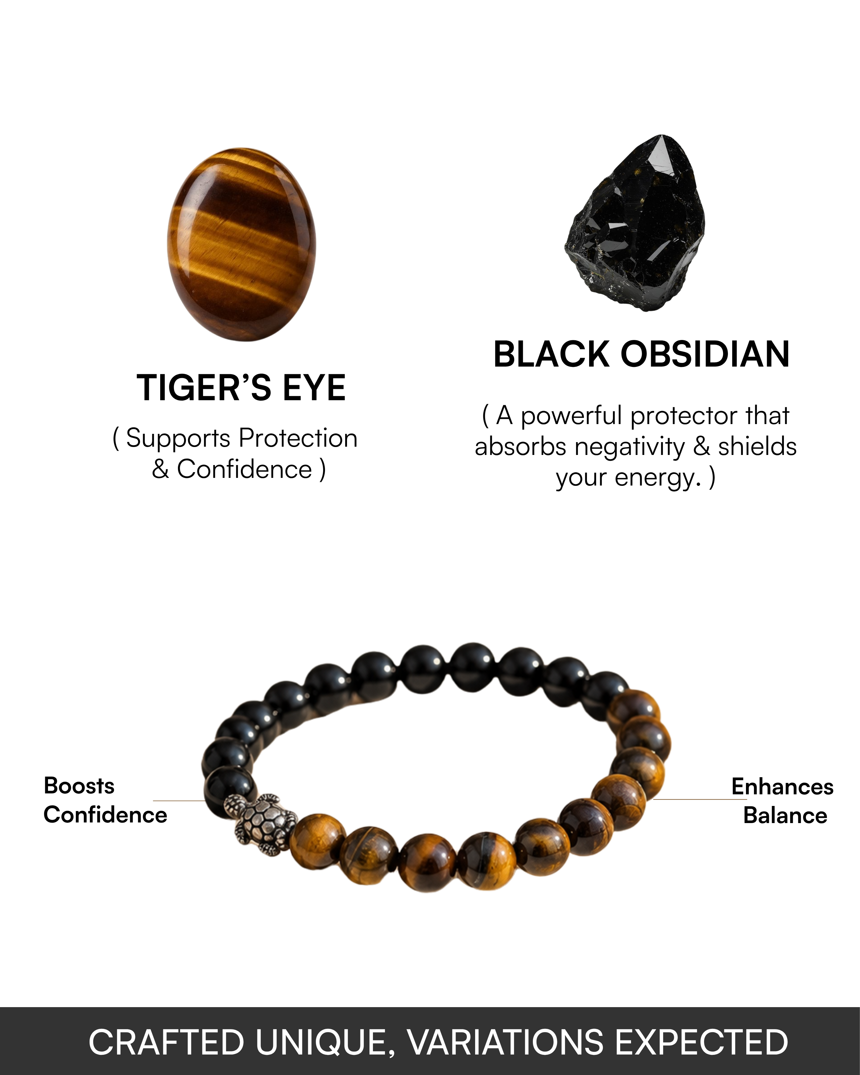 Tiger Eye & Black Obsidian Power Shield Bracelet