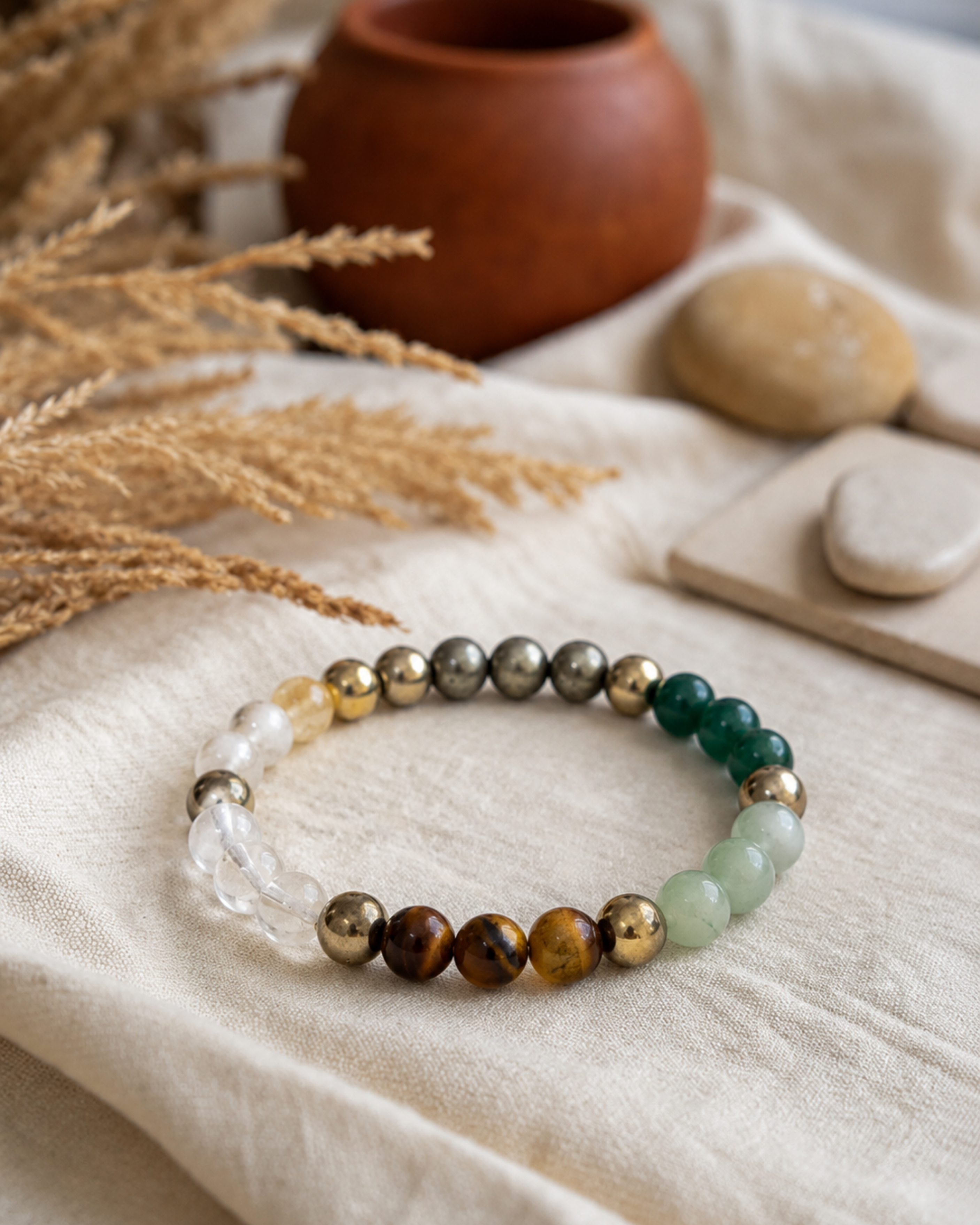 Dhanlabh Band with Pyrite, Citrine, Aventurine, Sphatic & Jade Beads