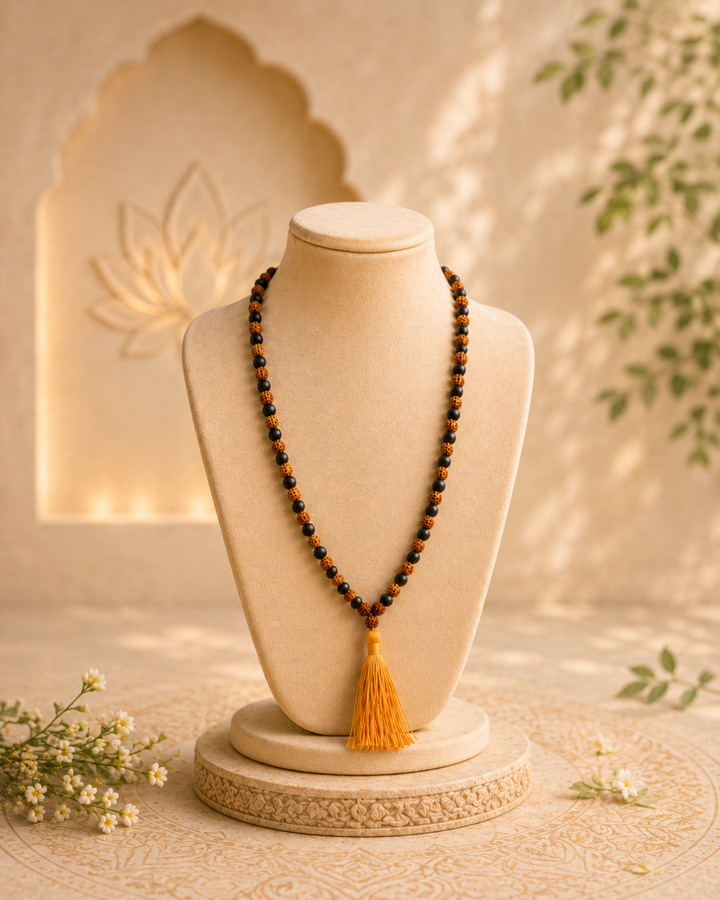 Daya Shatakam Rudraksh Karungali mala 108+1 Beads (दया शतकम रुद्राक्ष करुंगली माला 108+1 मोती)