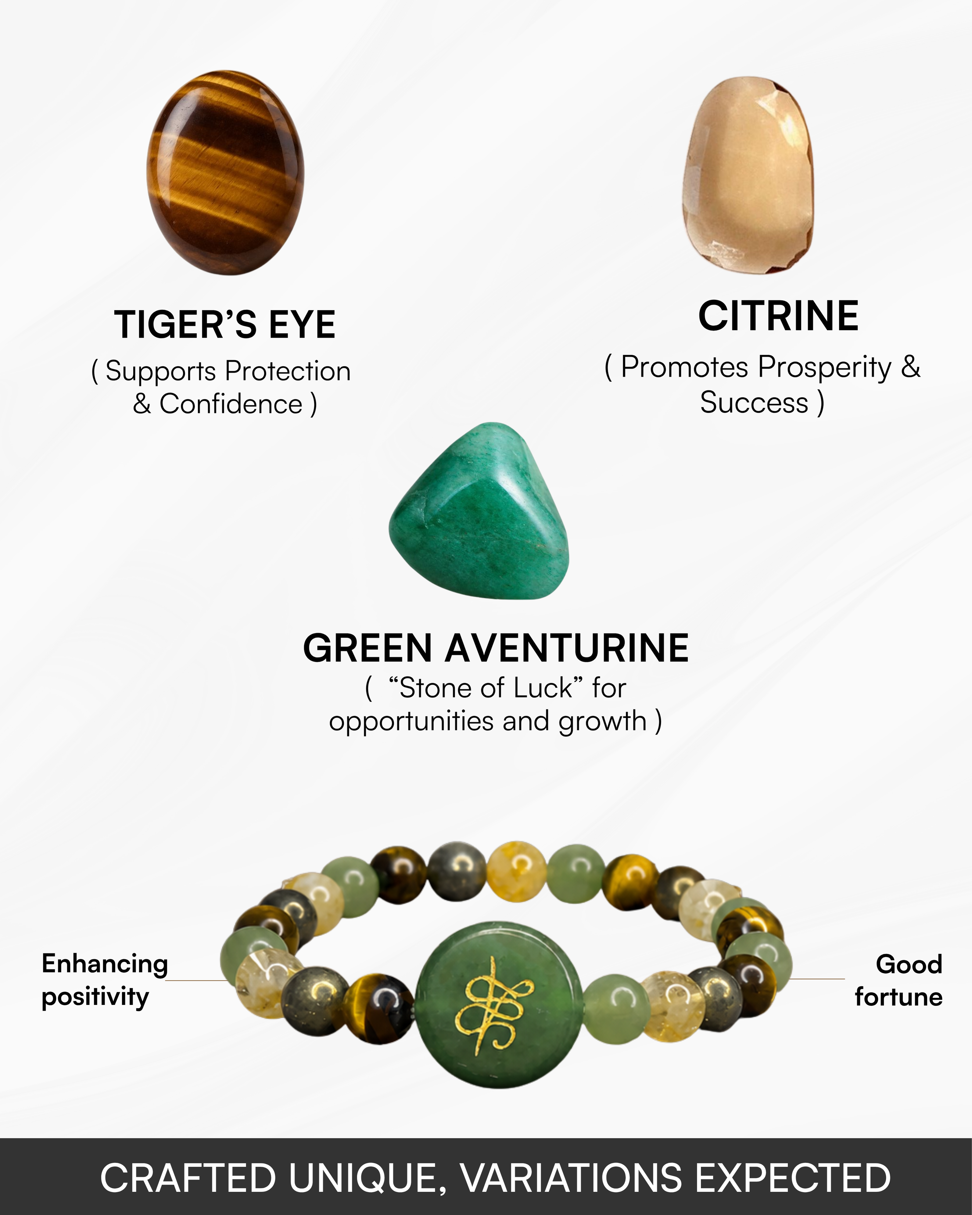 Money Magnet Bracelet with Zibu Stone-Pyrite,Tiger Eye,Citrine & Aventurine Beads