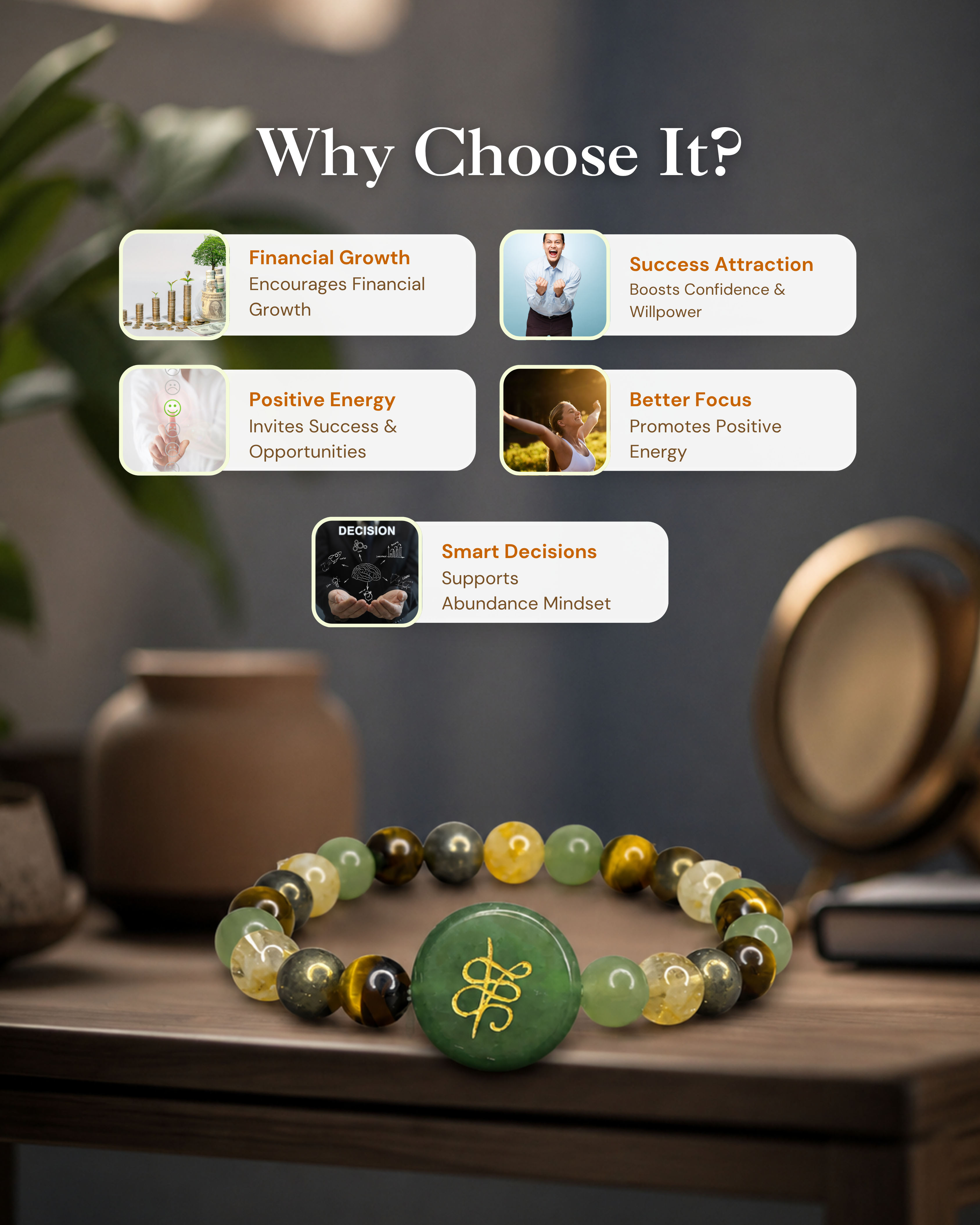 Money Magnet Bracelet with Zibu Stone-Pyrite,Tiger Eye,Citrine & Aventurine Beads