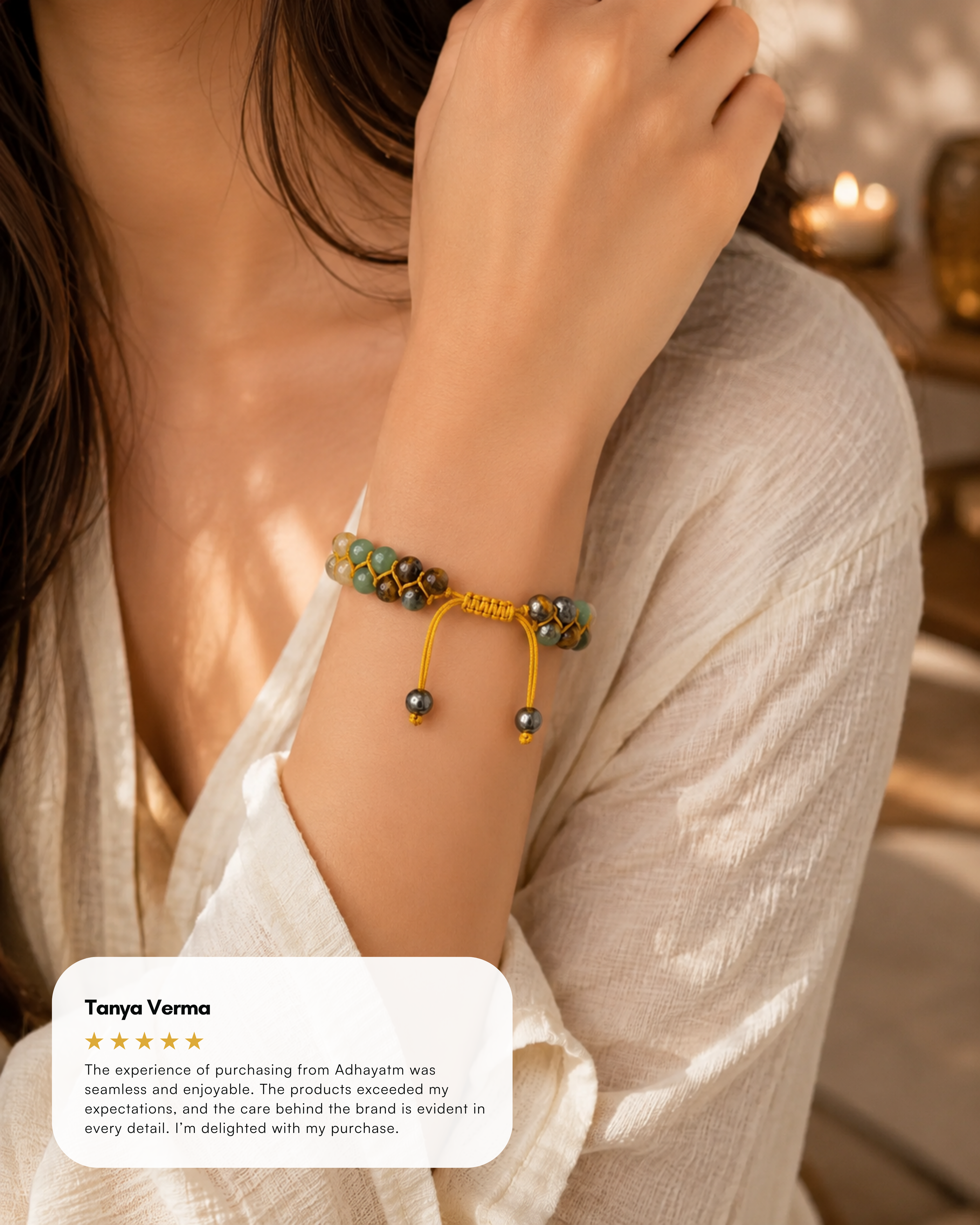 Money Magnet Double Tie-Up Band -Pyrite,Tiger Eye,Citrine & Aventurine Beads