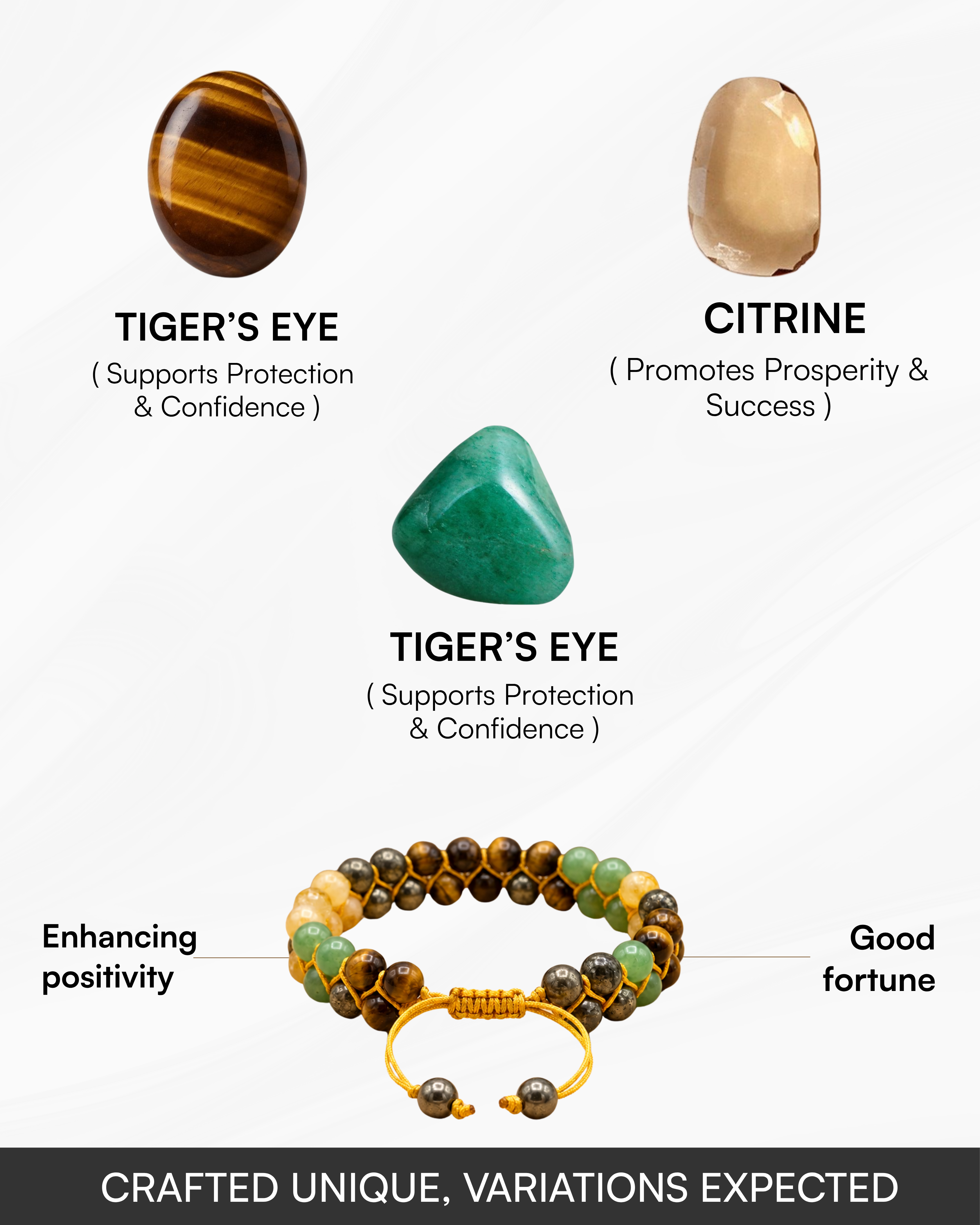 Money Magnet Double Tie-Up Band -Pyrite,Tiger Eye,Citrine & Aventurine Beads