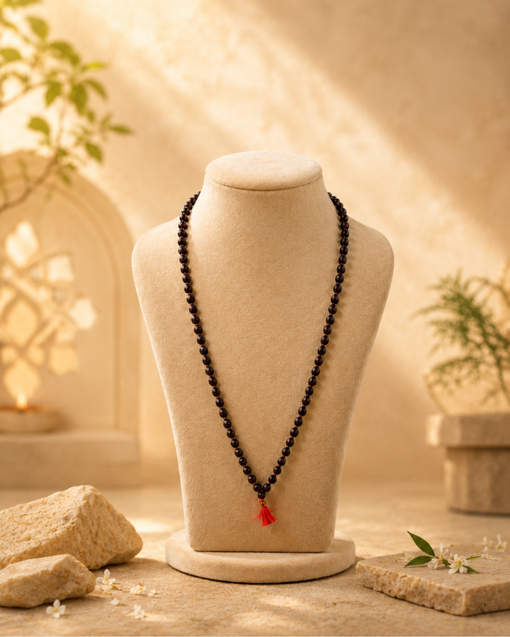 Black Rudraksh Mala 108+1 Beads (काले रुद्राक्ष माला 108+1 मोती)