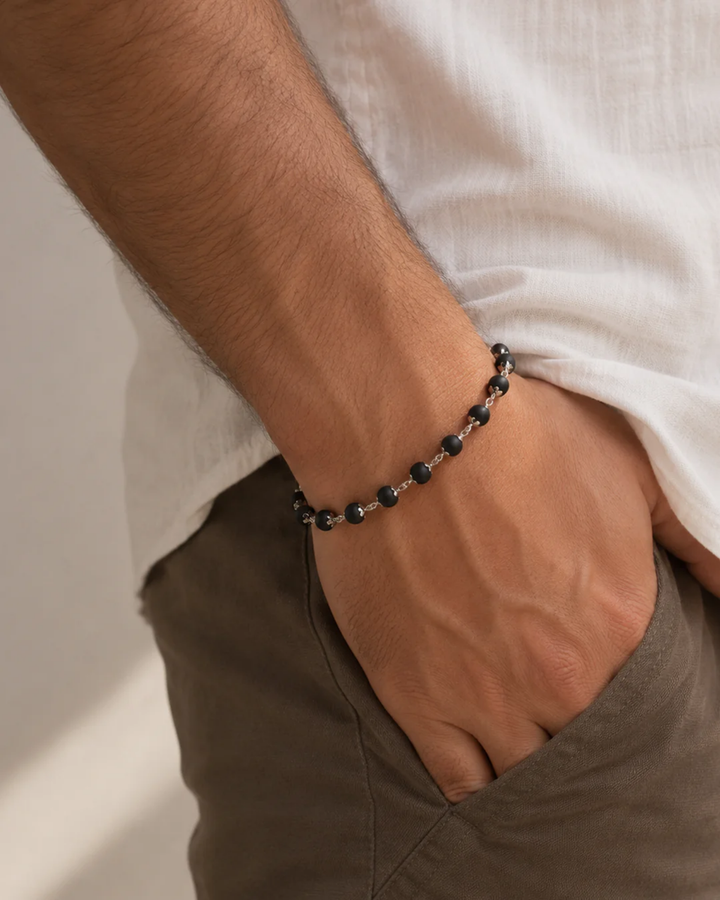Silver Plated Karungali Beads Bracelet for Men