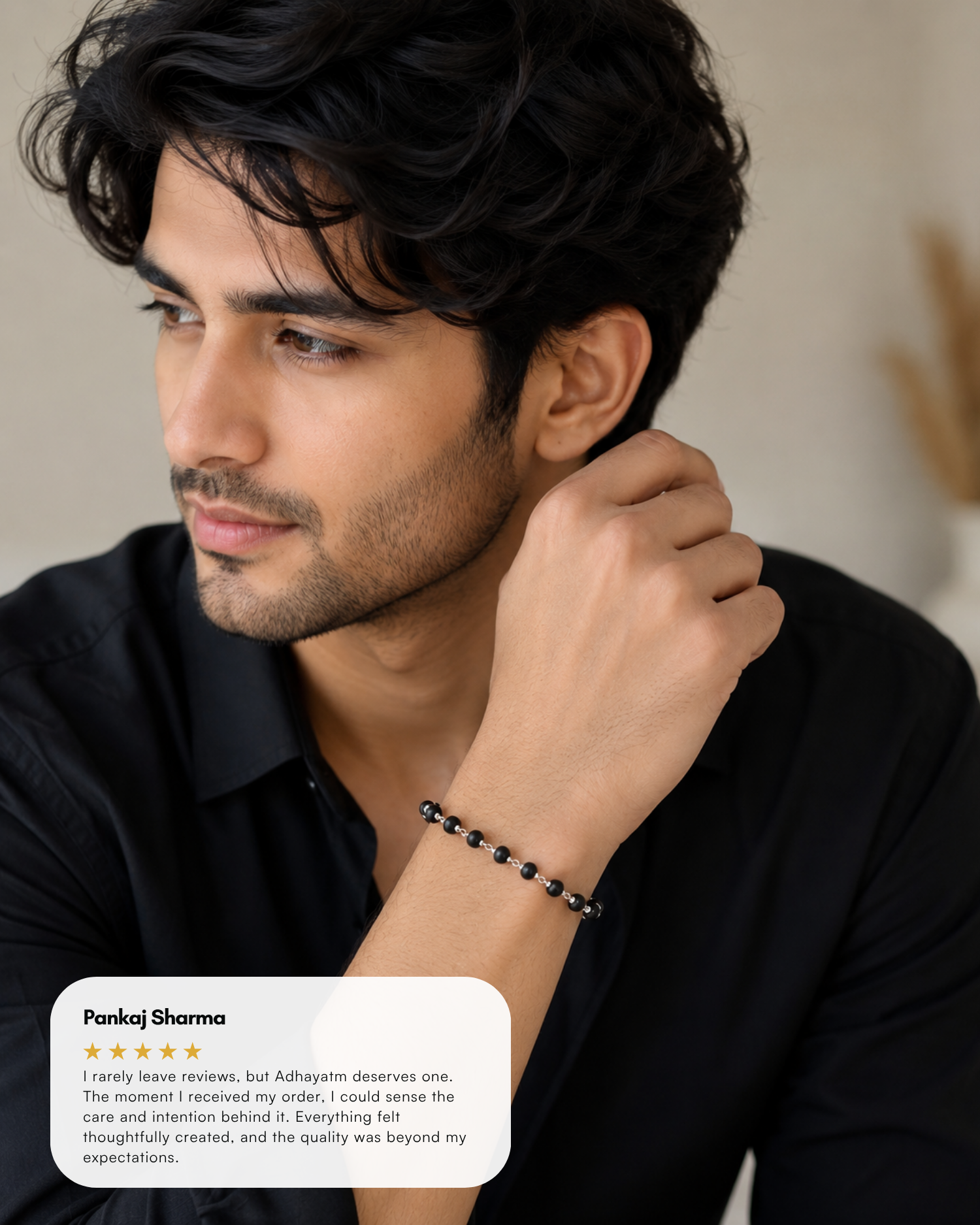 Silver Plated Karungali Beads Bracelet for Men