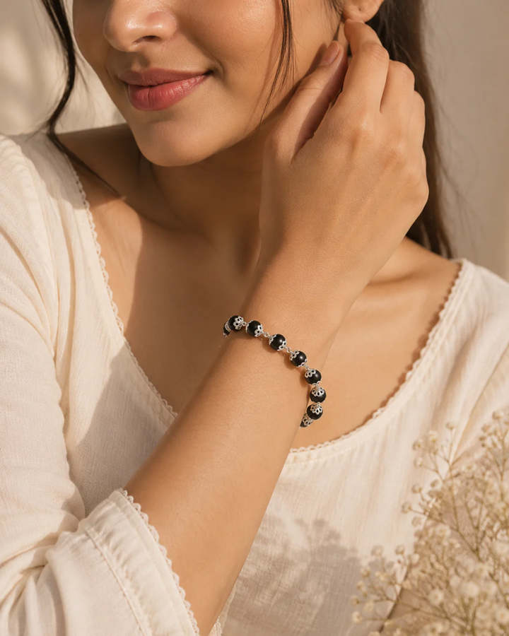 Silver Plated Karungali Beads Bracelet for Women
