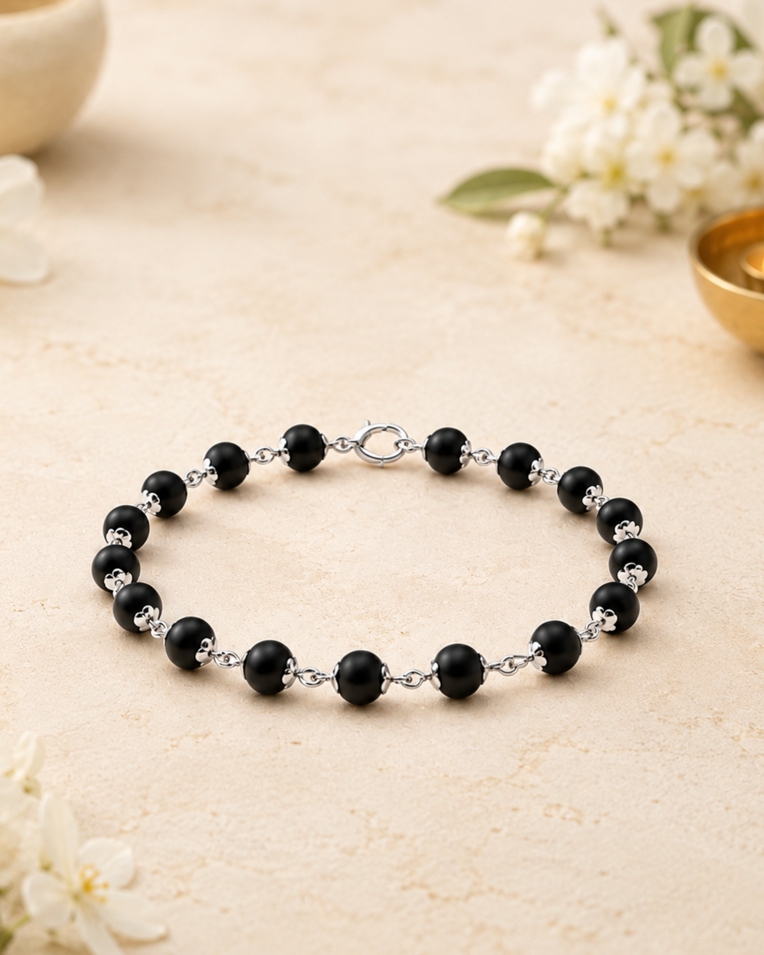 Silver Plated Karungali Beads Bracelet for Men