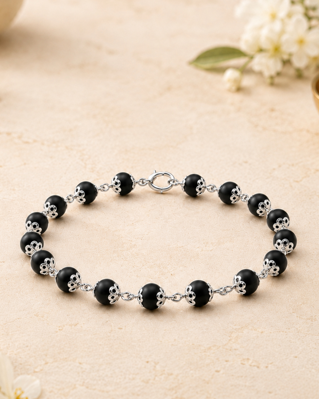 Silver Plated Karungali Beads Bracelet for Men