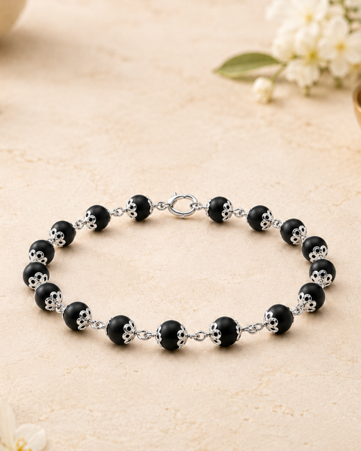 Silver Plated Karungali Beads Bracelet for Men