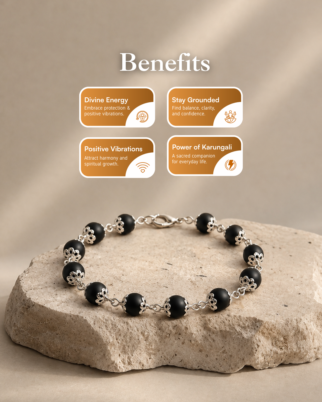 Silver Plated Karungali Beads Bracelet for Women