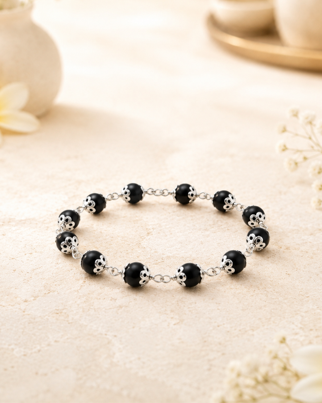 Silver Plated Karungali Beads Bracelet for Women