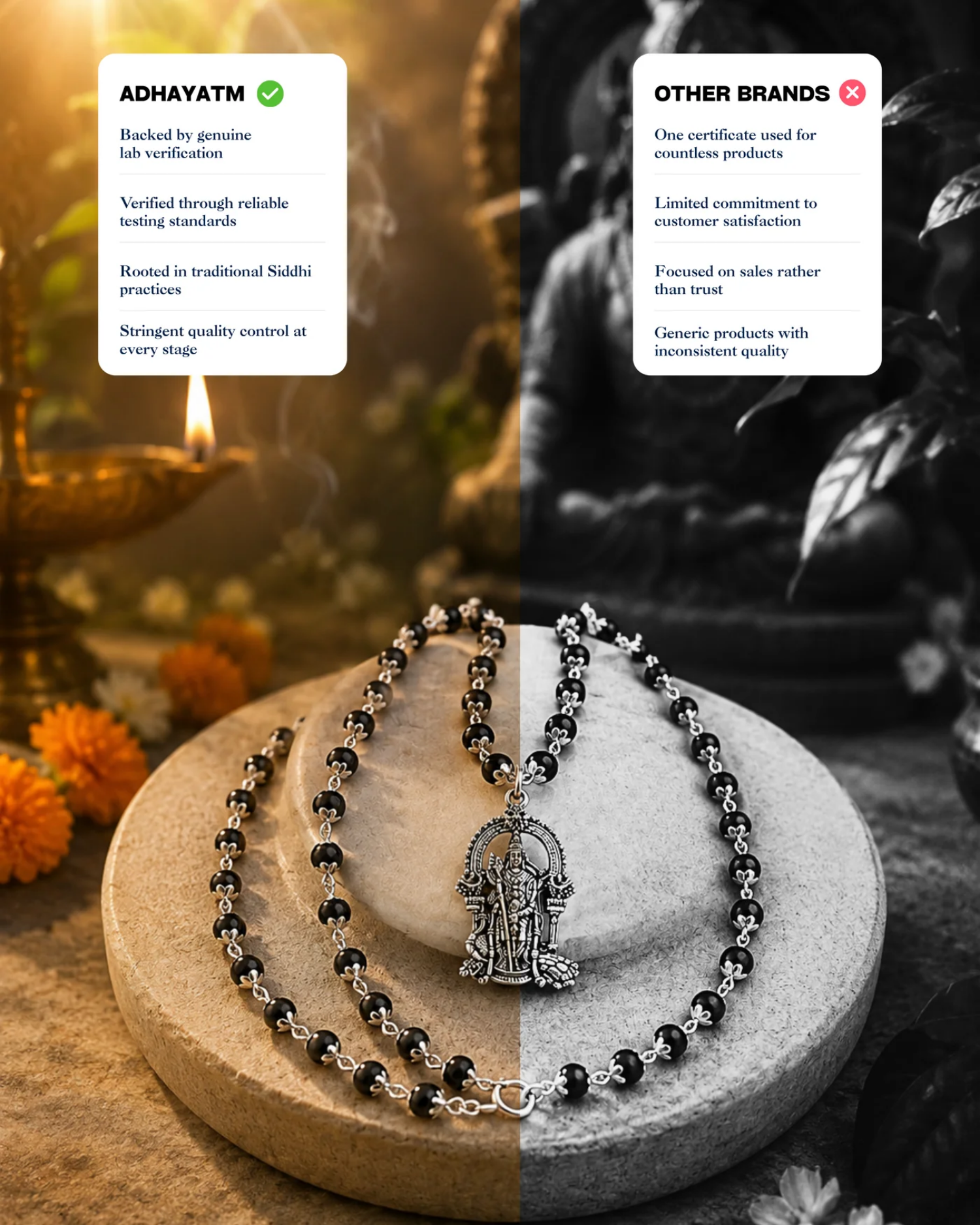 Silver Plated Karungali Mala with Lord Murgan