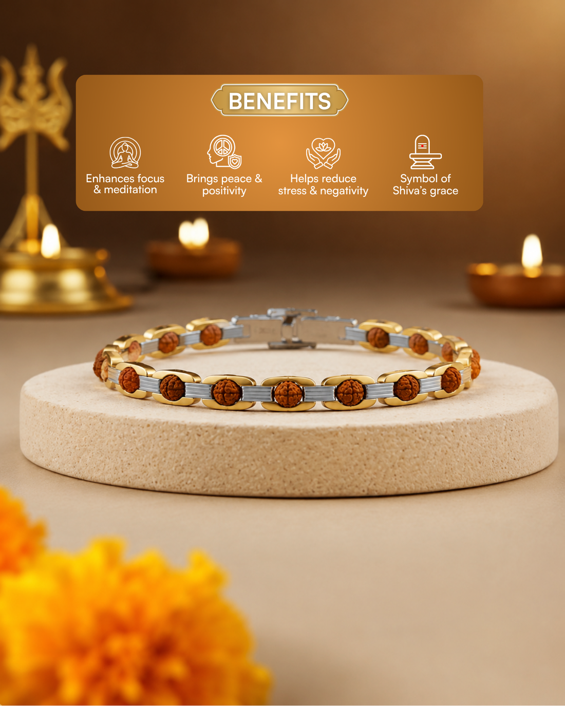 Gold Plated Dual Tone Rudraksh Bracelet