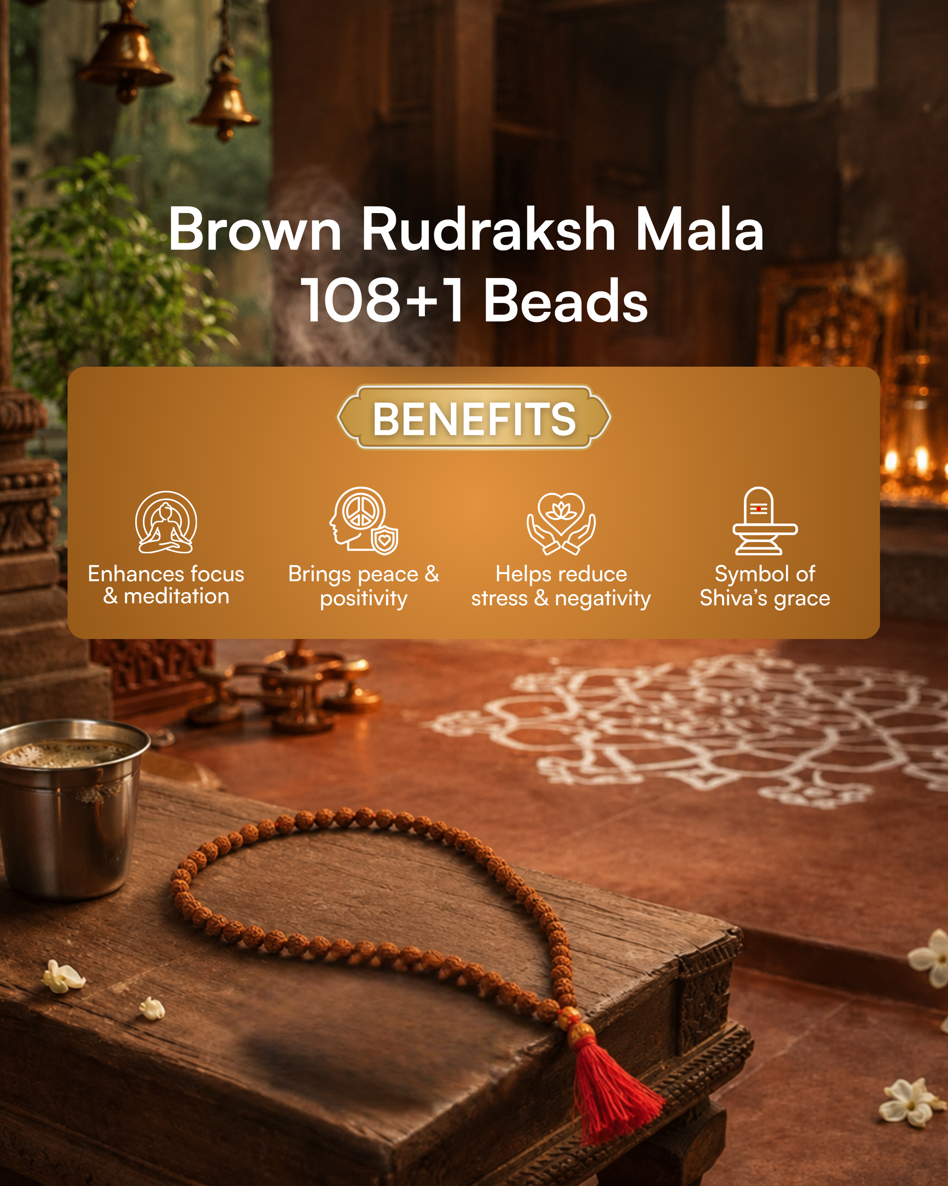 Brown Rudraksh Mala 108+1 Beads (भूरे रुद्राक्ष माला 108+1 मोती)