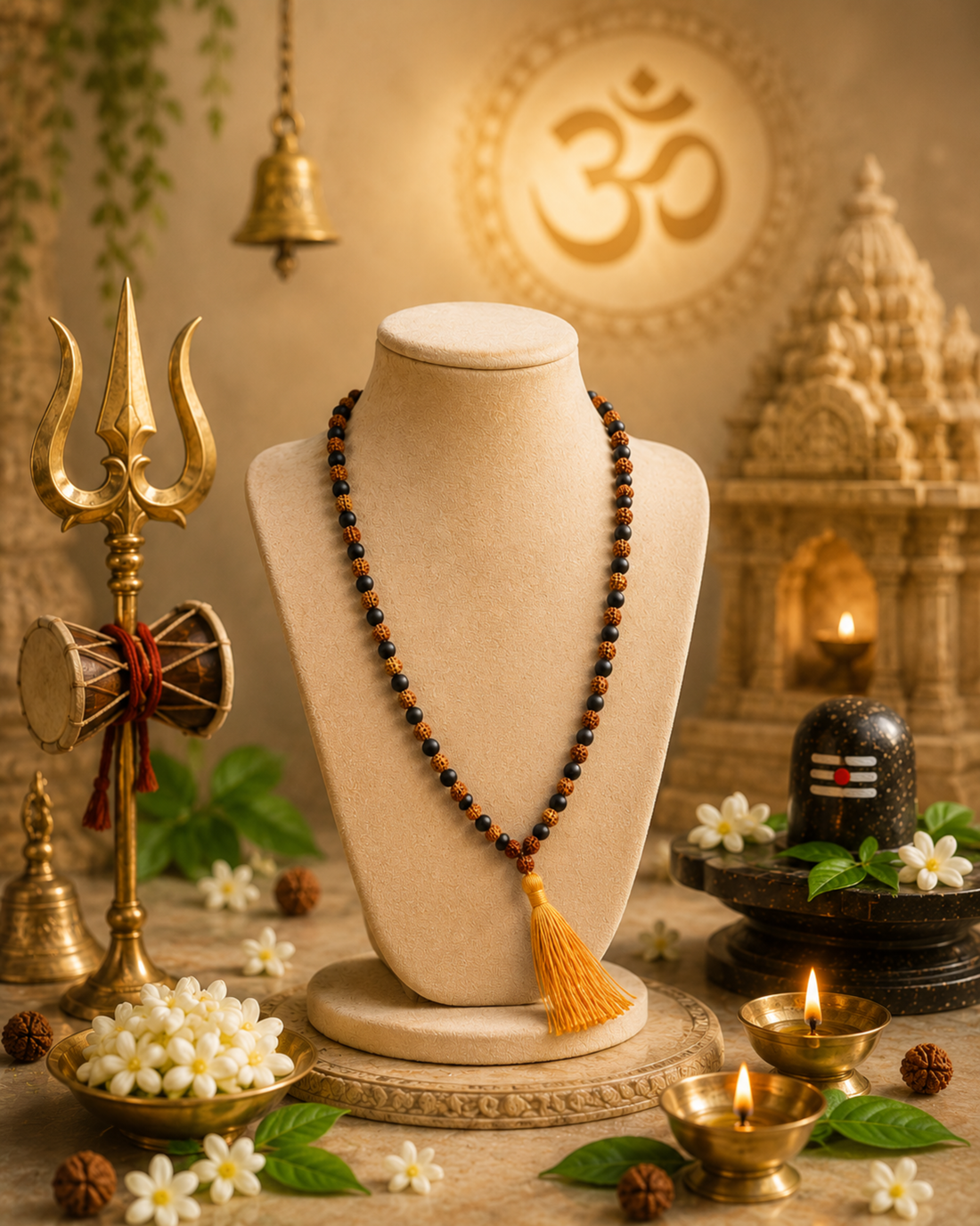 Daya Shatakam Rudraksh Karungali mala 108+1 Beads (दया शतकम रुद्राक्ष करुंगली माला 108+1 मोती)
