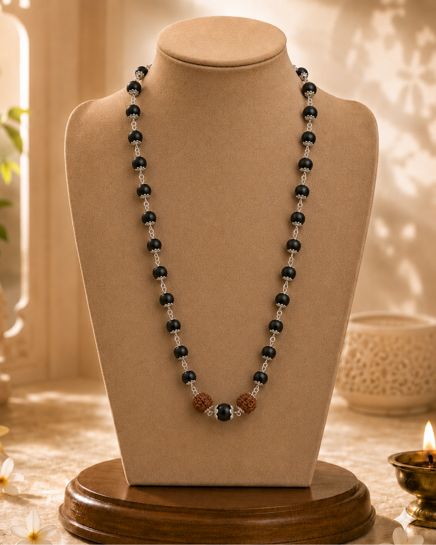 Silver Plated Karungali Trinetra Mala