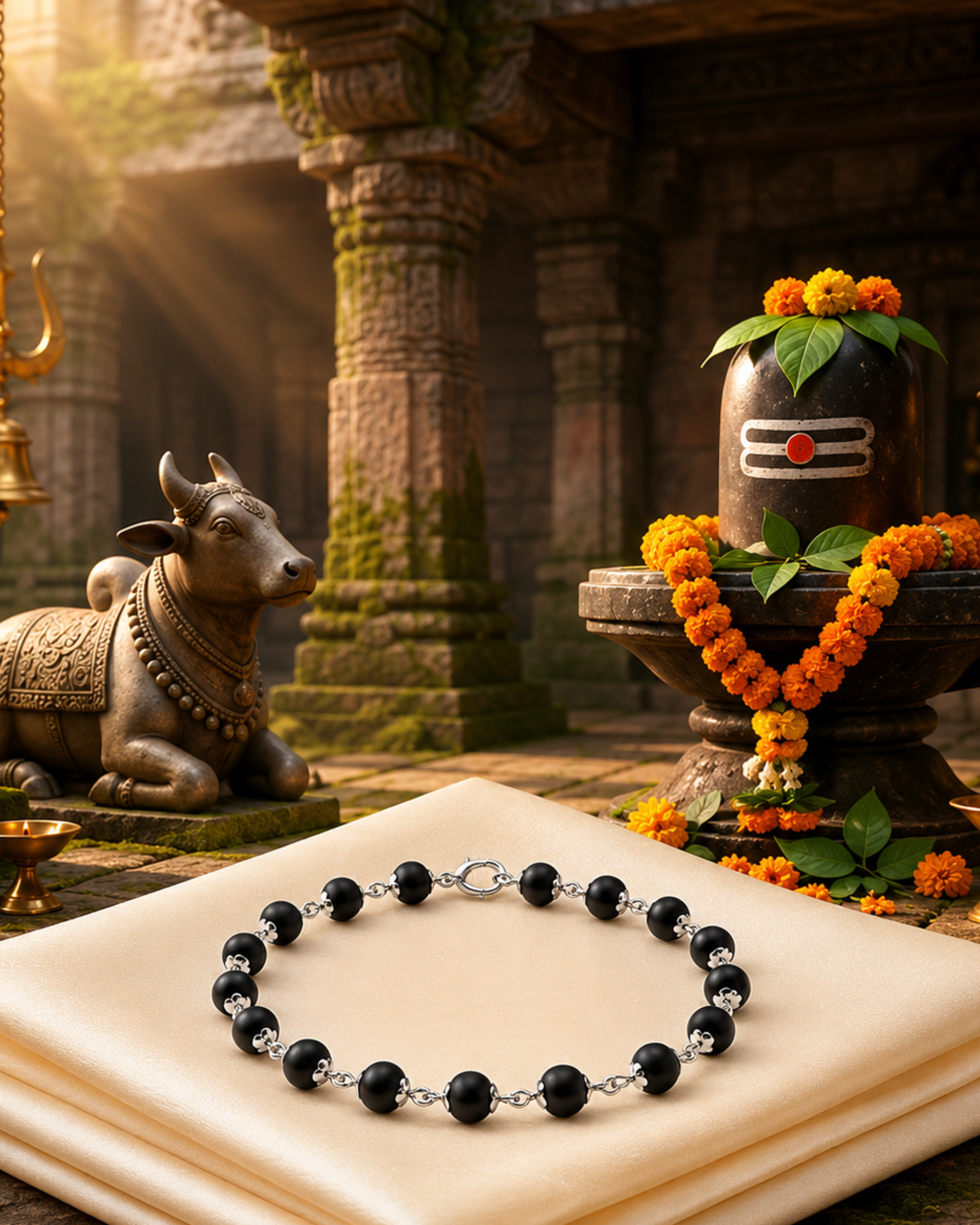Silver Plated Karungali Beads Bracelet for Men