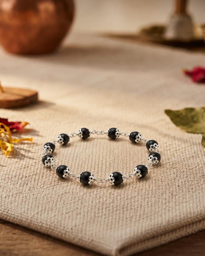 Silver Plated Karungali Beads Bracelet for Women