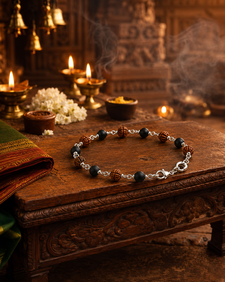Silver Plated Rudraksh Karungali Bracelet