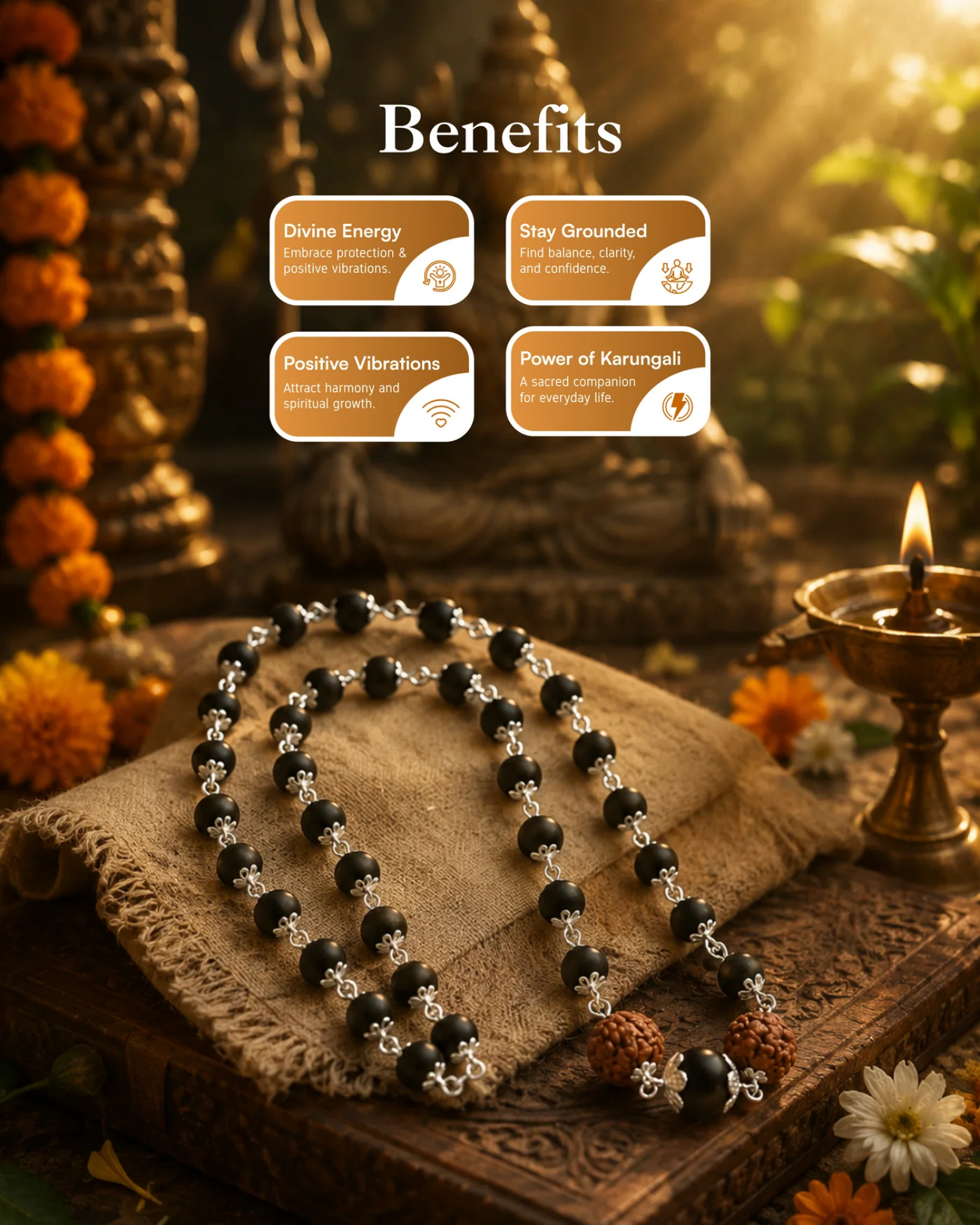 Silver Plated Karungali Trinetra Mala