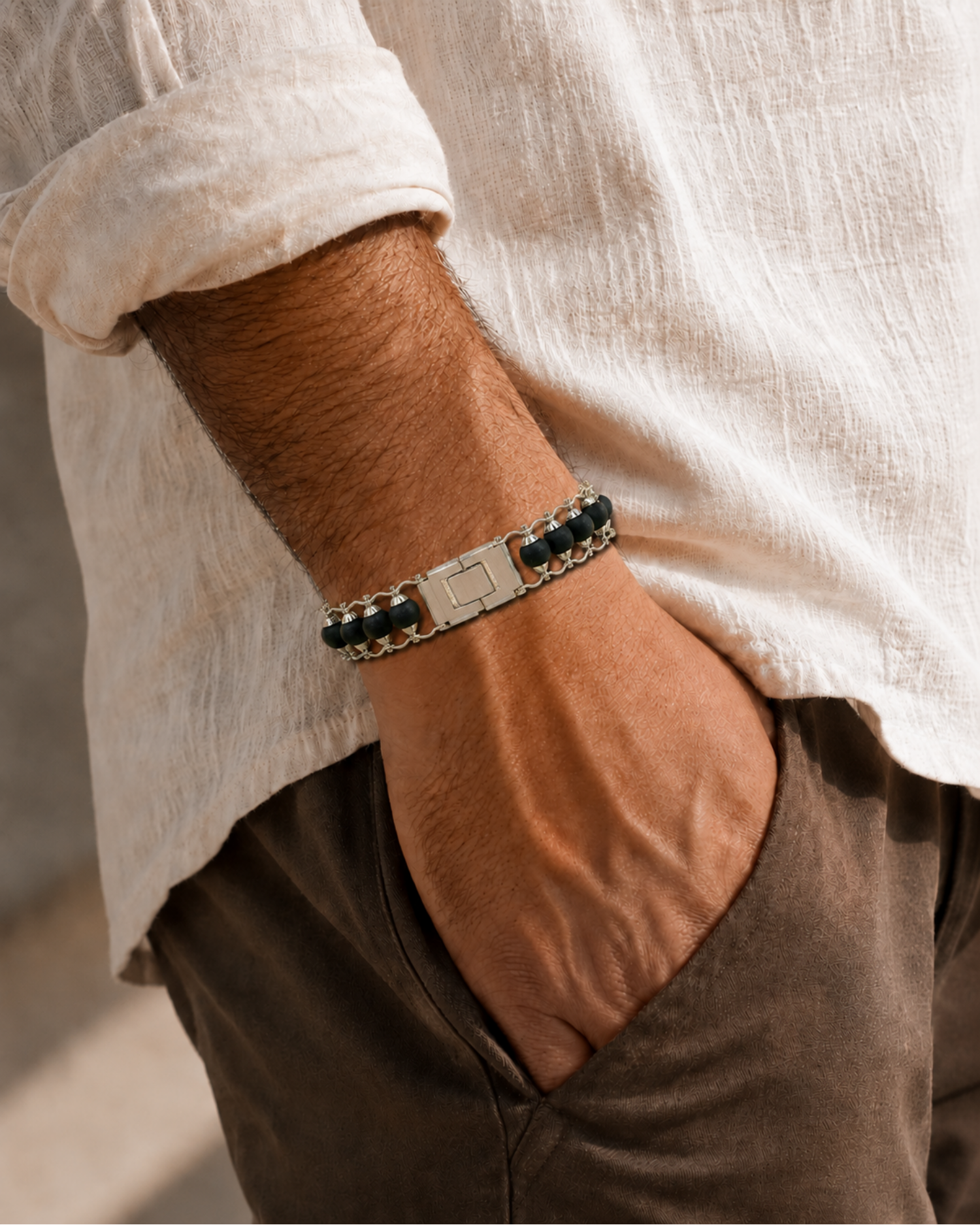 Silver Plated Karungali Modern Bracelet