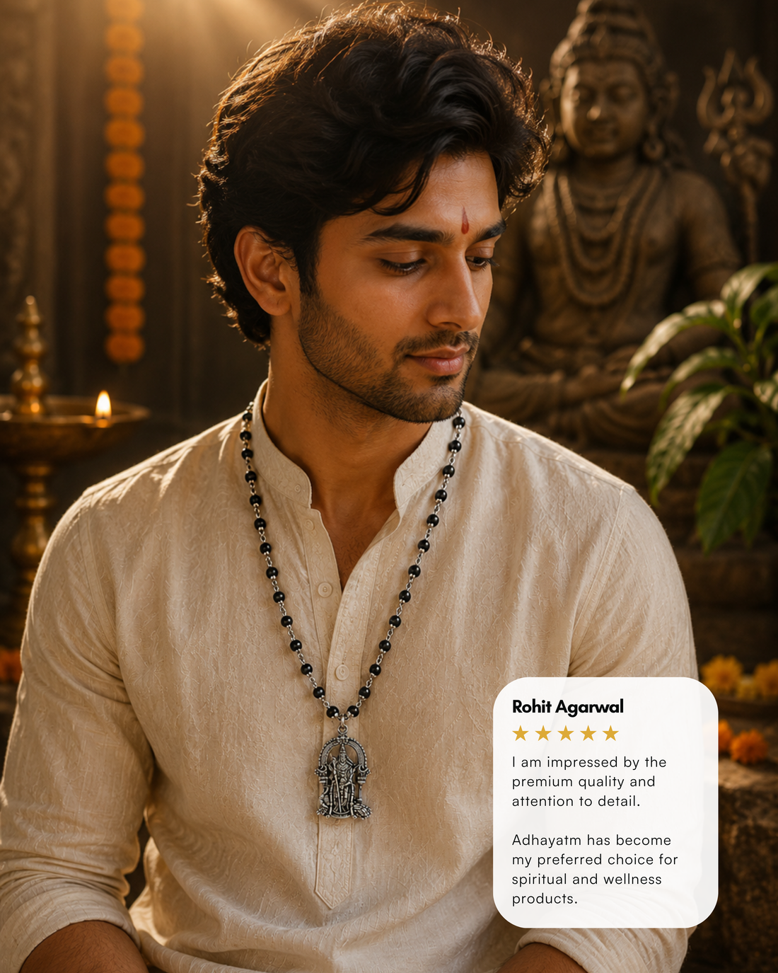 Silver Plated Karungali Mala with Lord Murgan