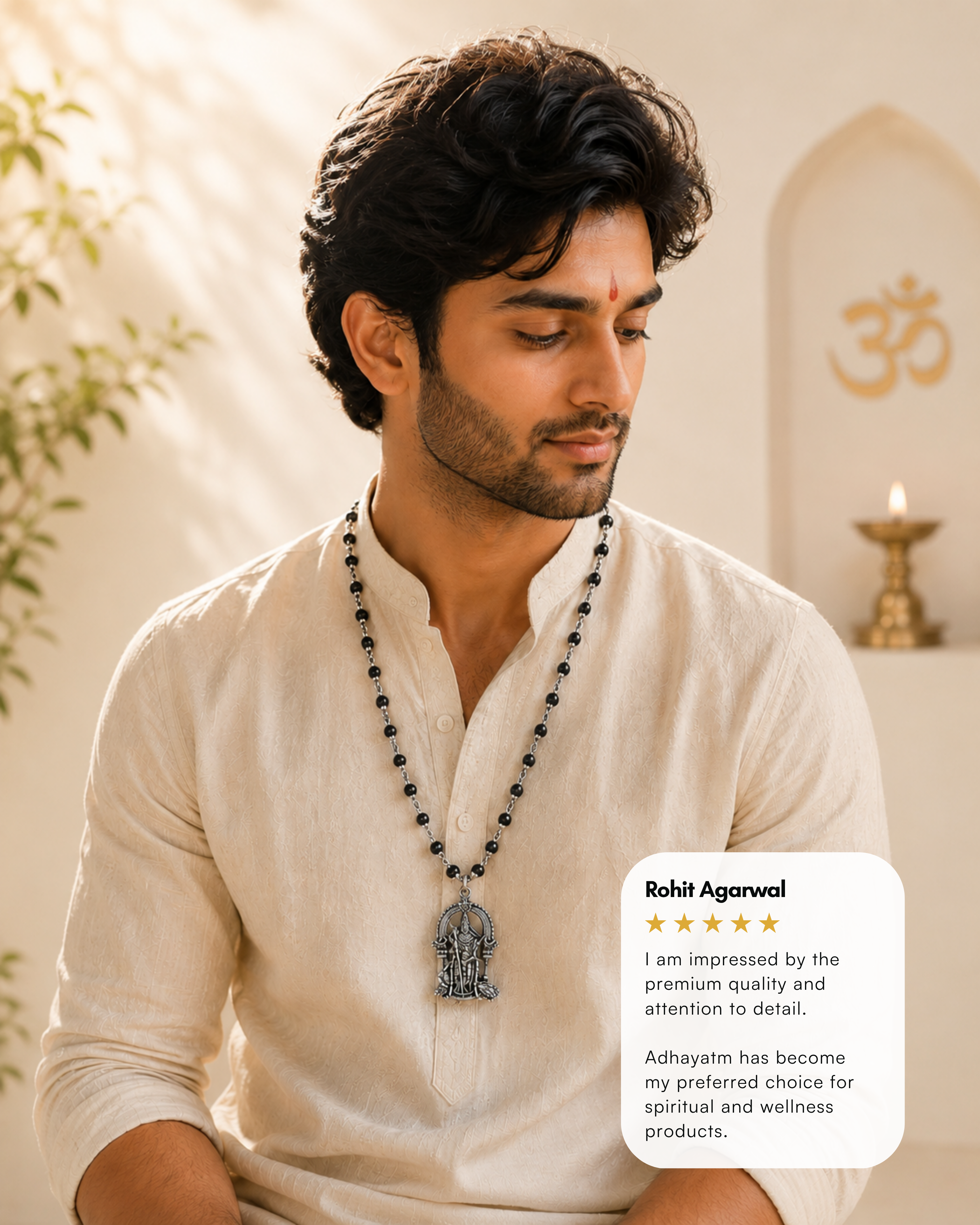 Silver Plated Karungali Mala with Lord Murgan