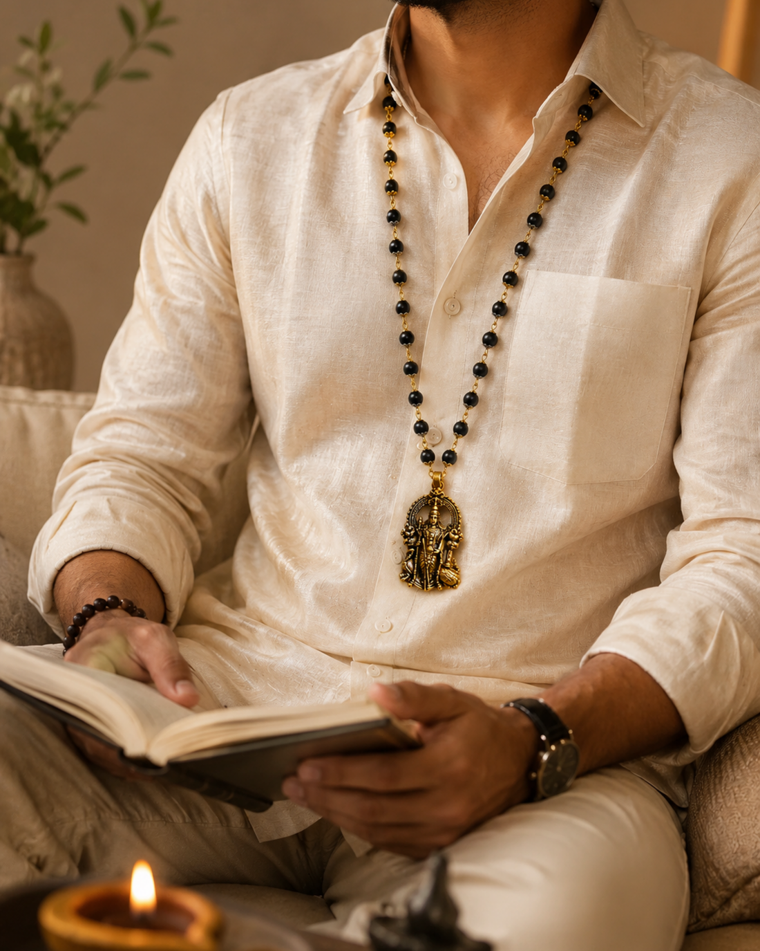 Gold Plated Karungali Mala with Lord Murgan