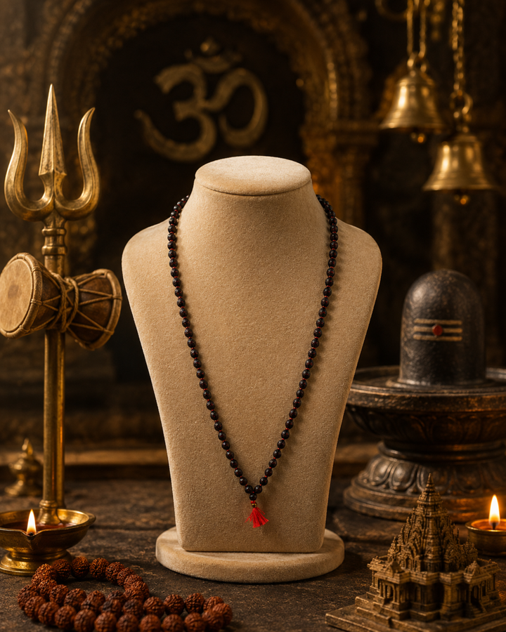 Black Rudraksh Mala 108+1 Beads (काले रुद्राक्ष माला 108+1 मोती)