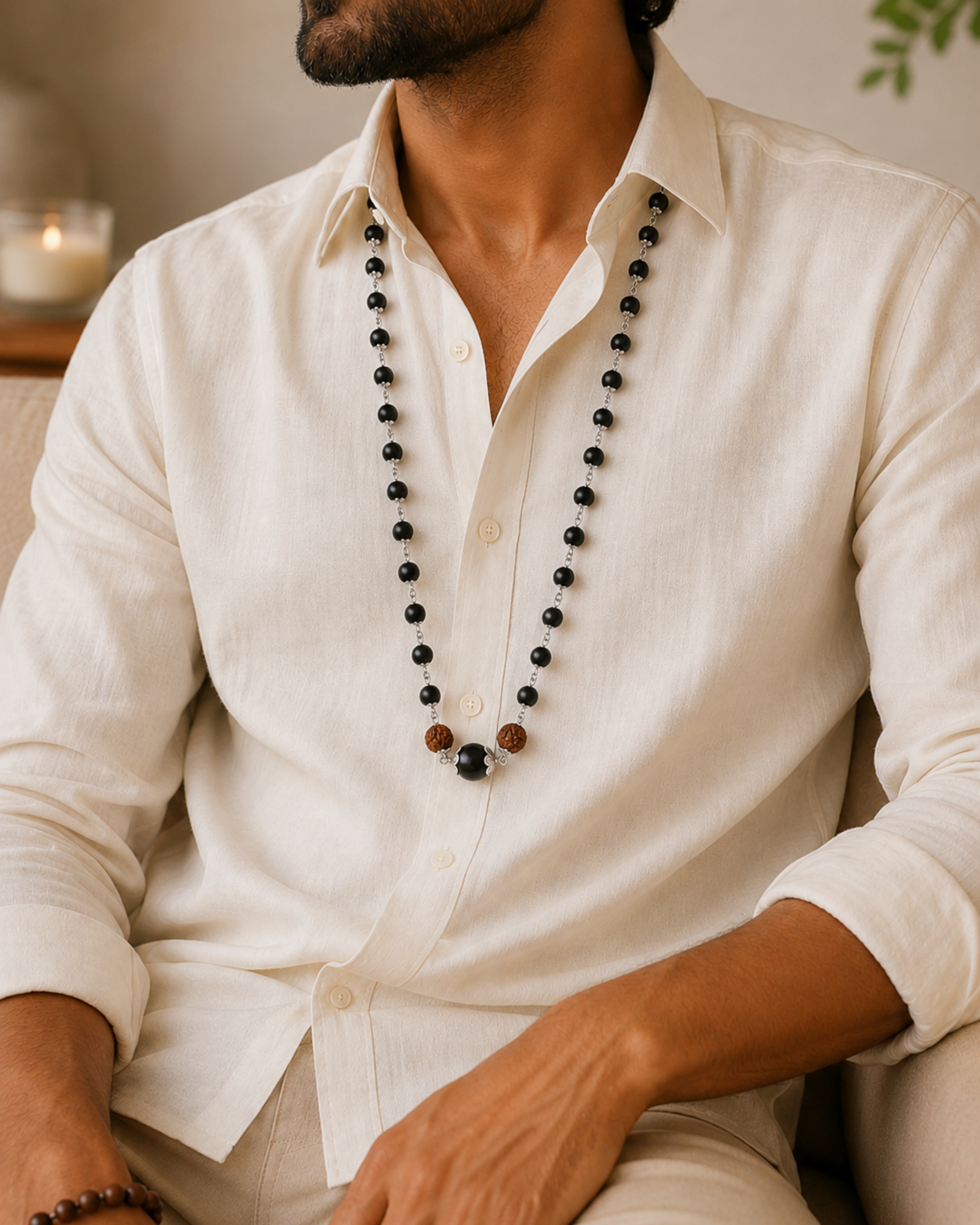 Silver Plated Karungali Trinetra Mala