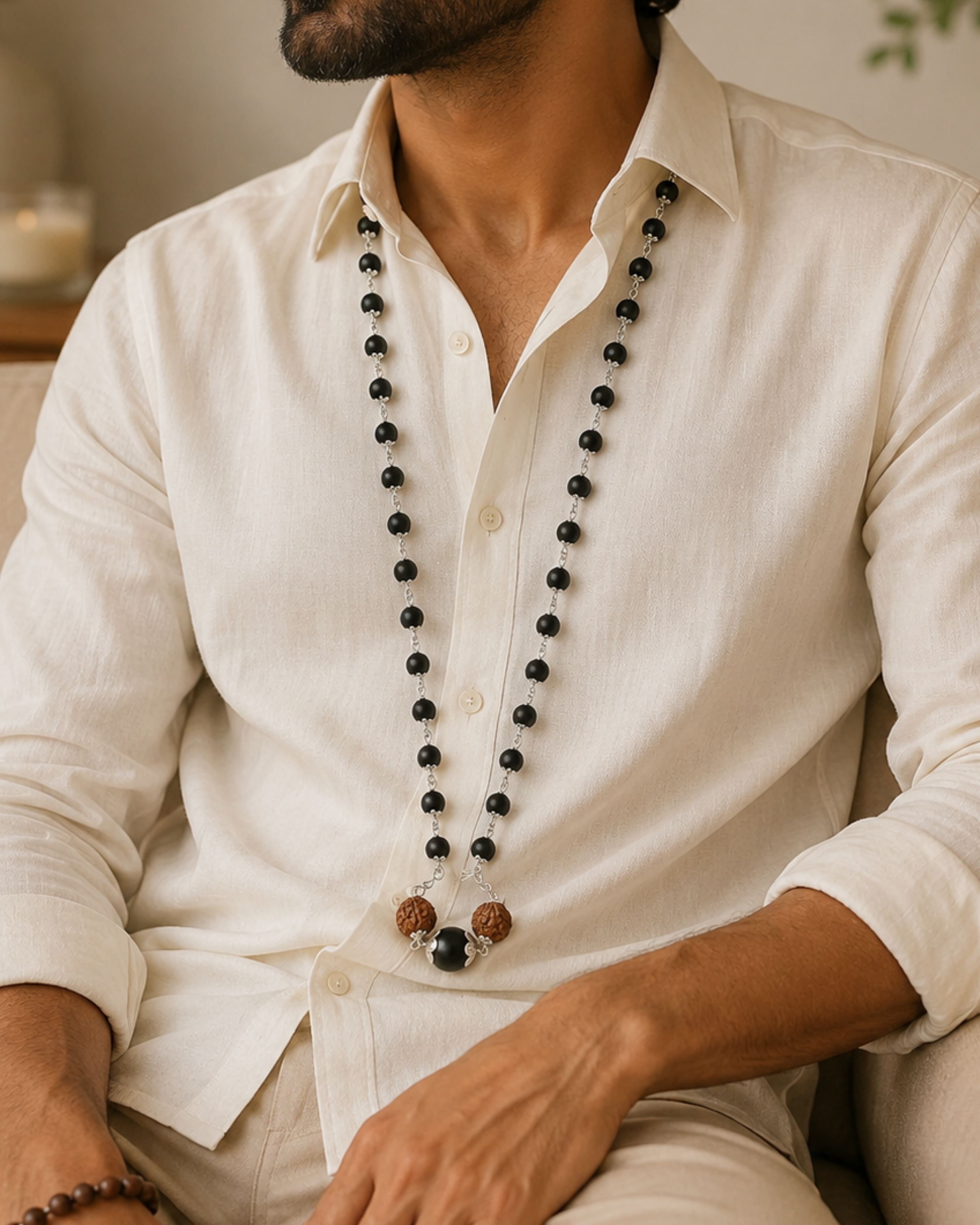 Silver Plated Karungali Trinetra Mala