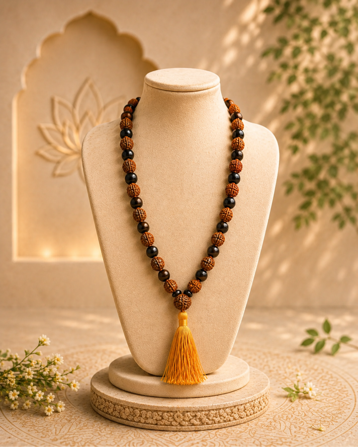 Daya Shatakam Rudraksh Karungali mala 108+1 Beads (दया शतकम रुद्राक्ष करुंगली माला 108+1 मोती)