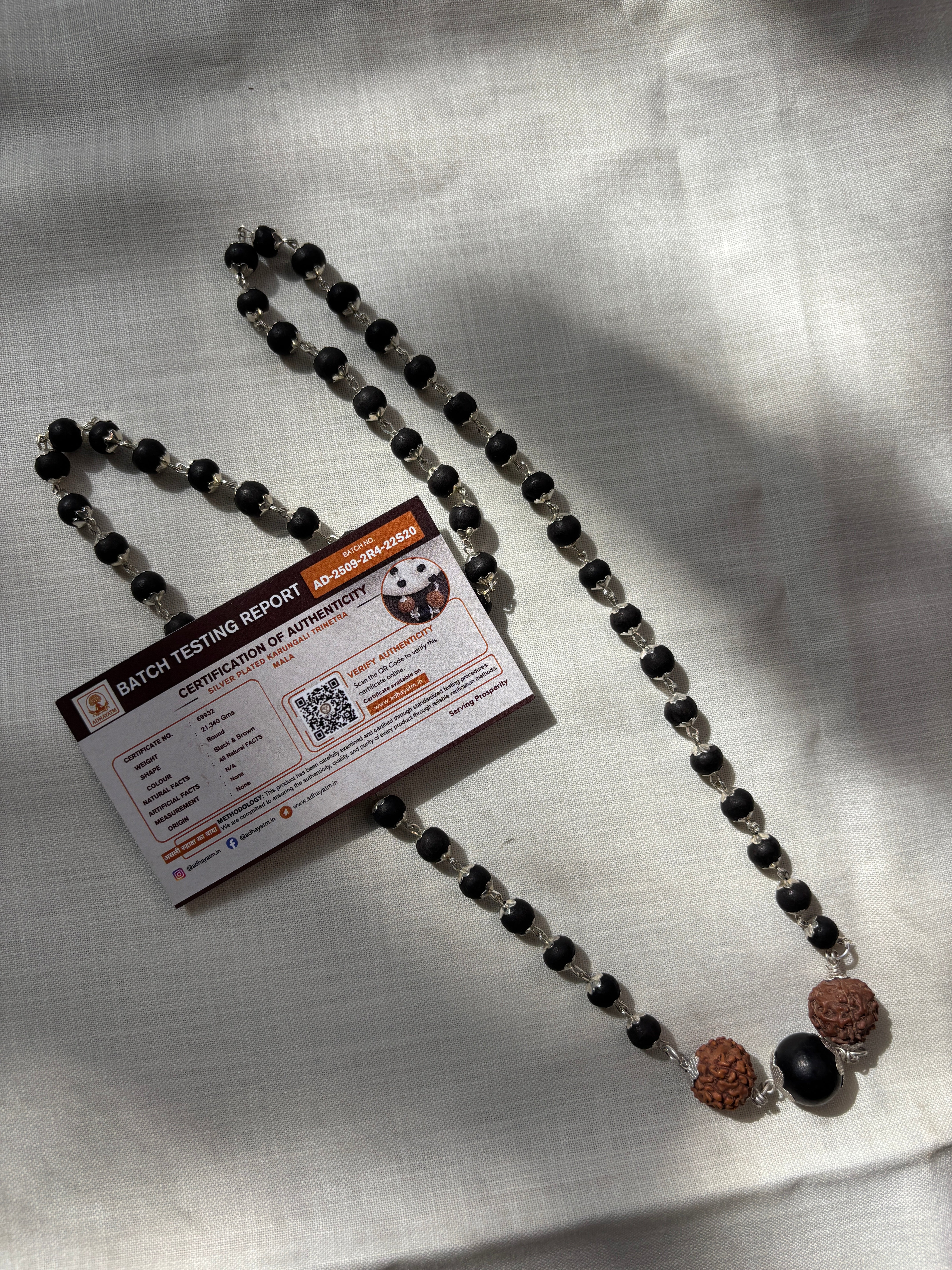 Silver Plated Karungali Trinetra Mala