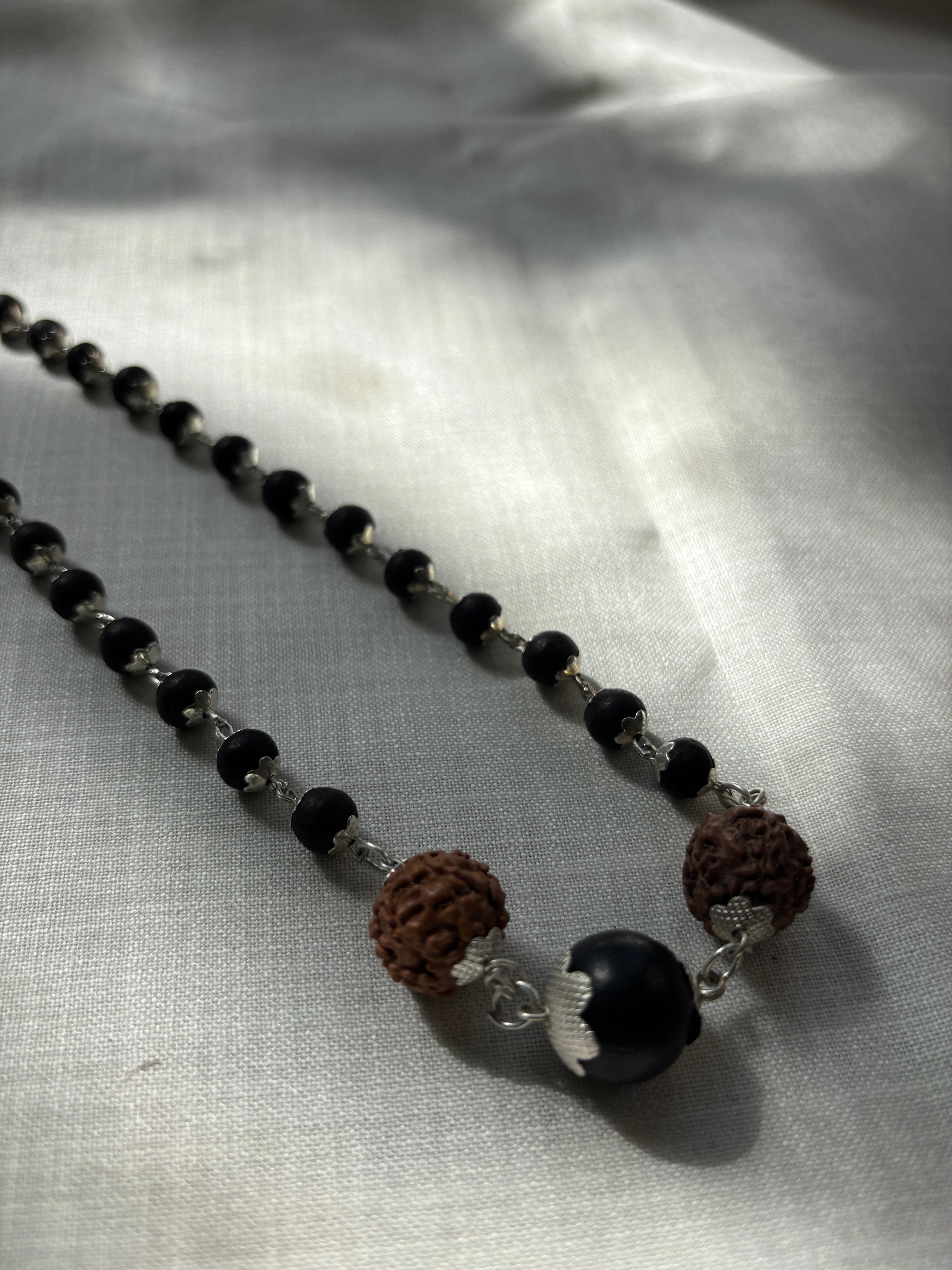 Silver Plated Karungali Trinetra Mala