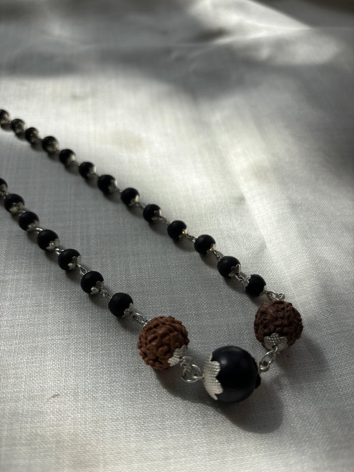 Silver Plated Karungali Trinetra Mala