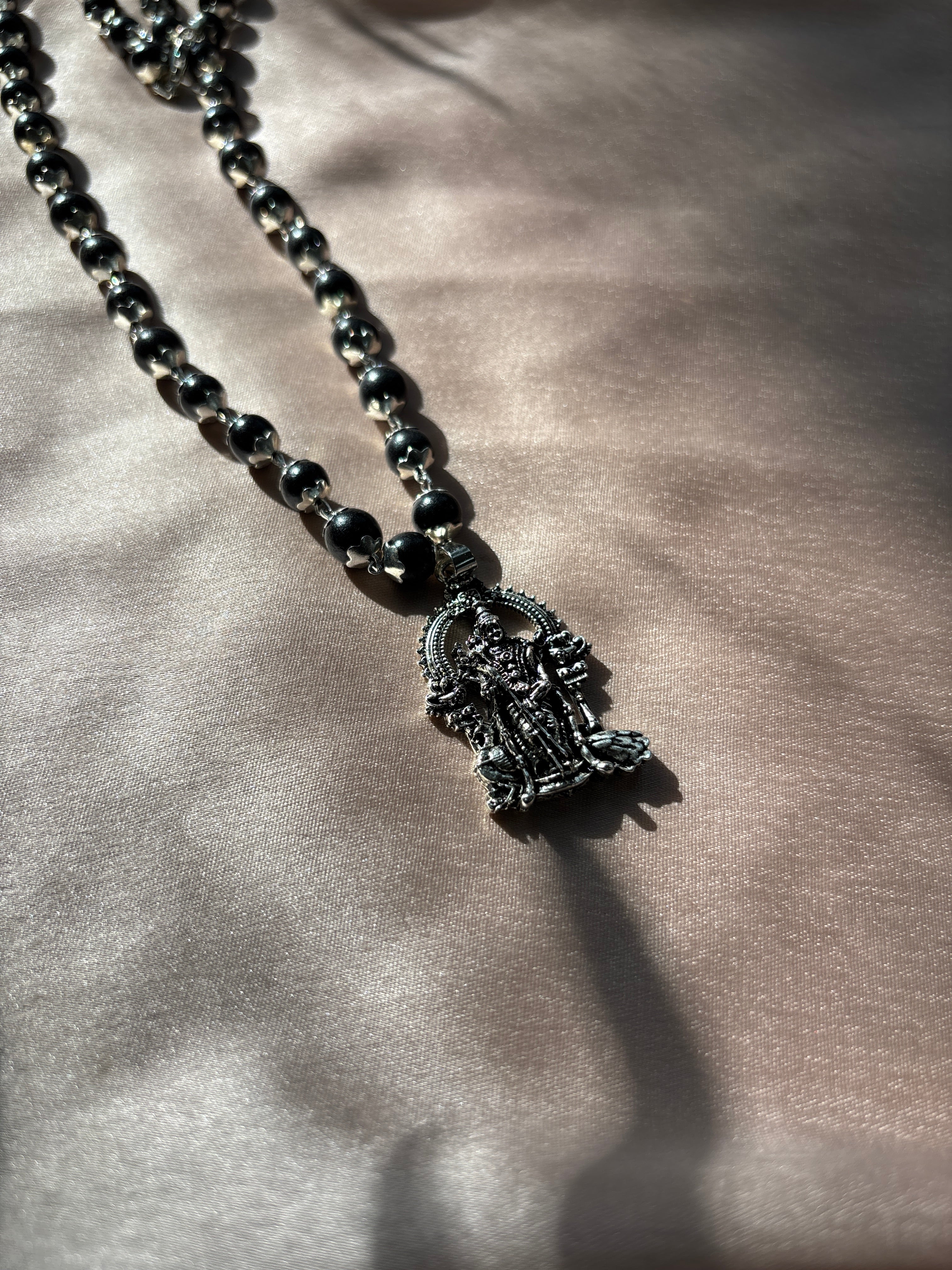 Silver Plated Karungali Mala with Lord Murgan