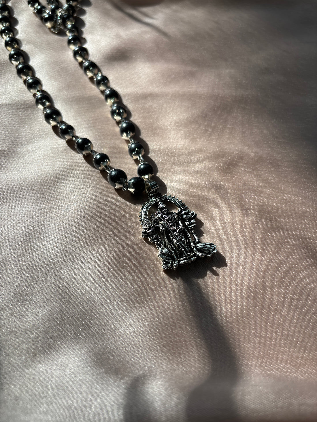 Silver Plated Karungali Mala with Lord Murgan