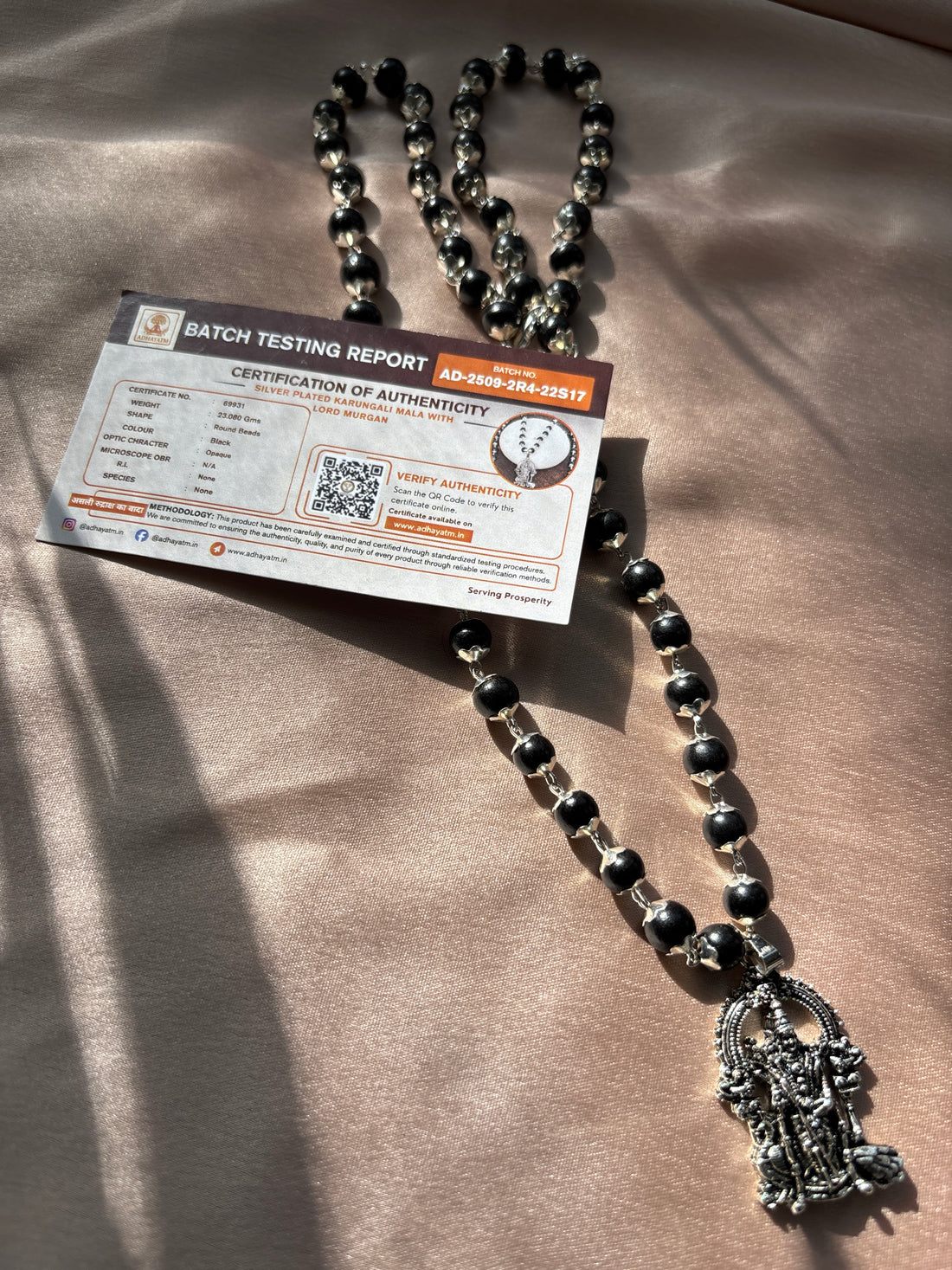 Silver Plated Karungali Mala with Lord Murgan