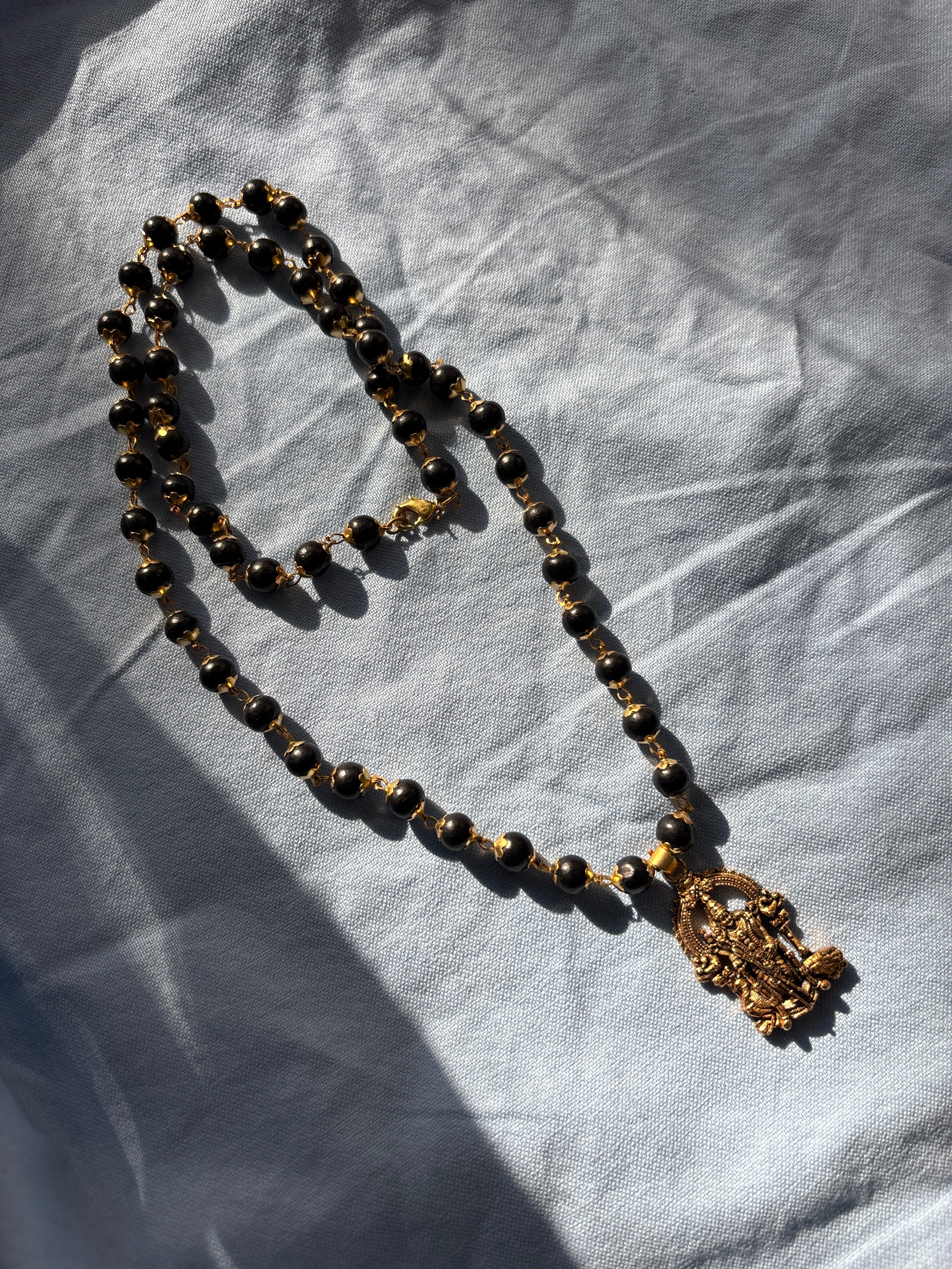 Gold Plated Karungali Mala with Lord Murgan
