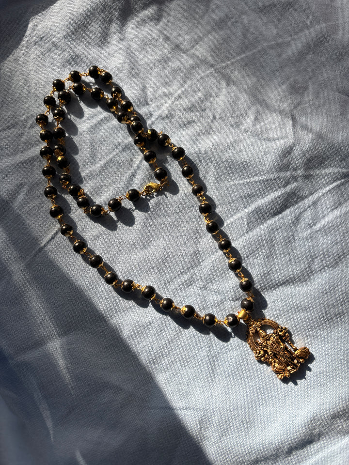 Gold Plated Karungali Mala with Lord Murgan