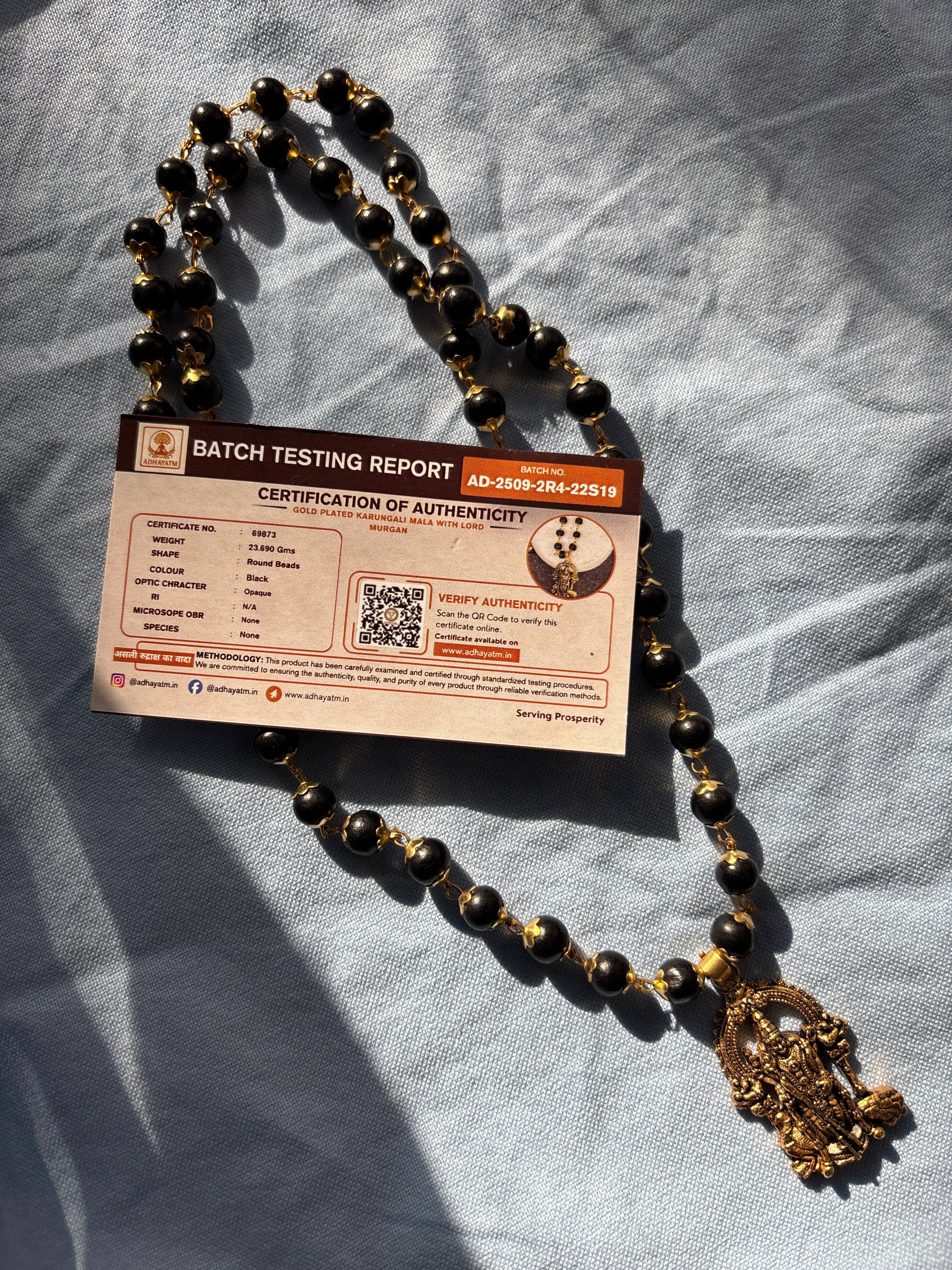 Gold Plated Karungali Mala with Lord Murgan