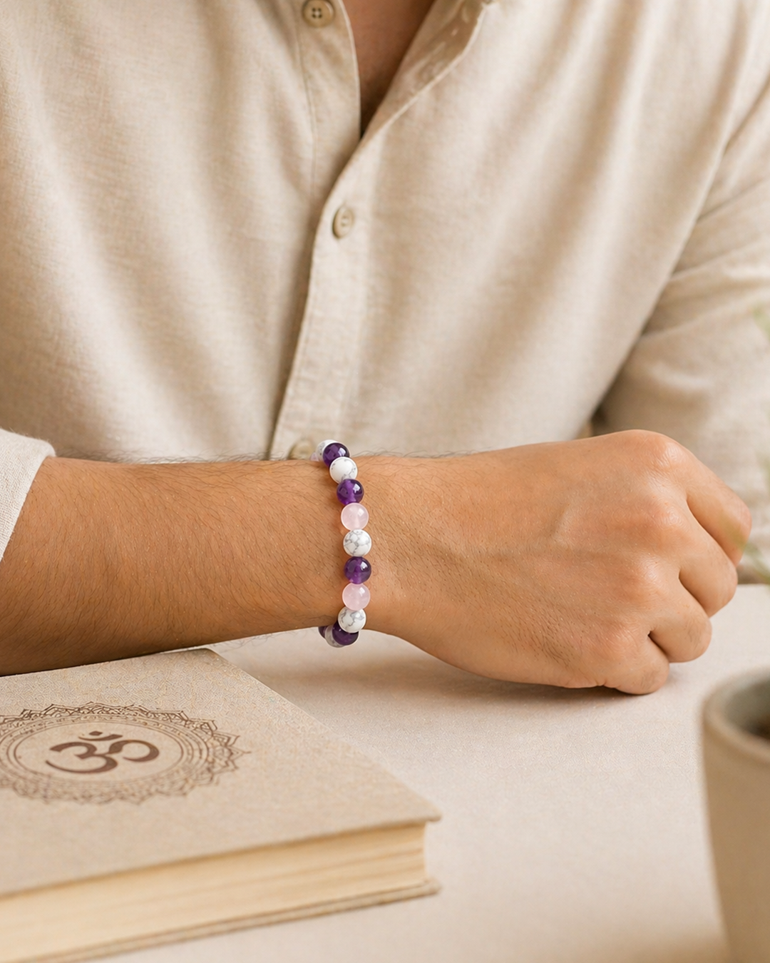Wellness Band with Amethyst, Rose Quartz & White Howlite Beads