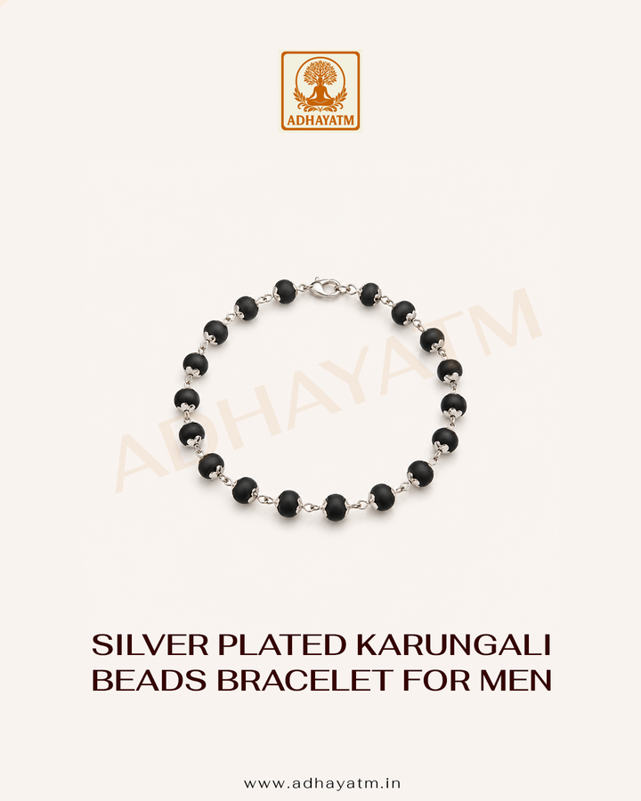 Silver Plated Karungali Beads Bracelet for Men